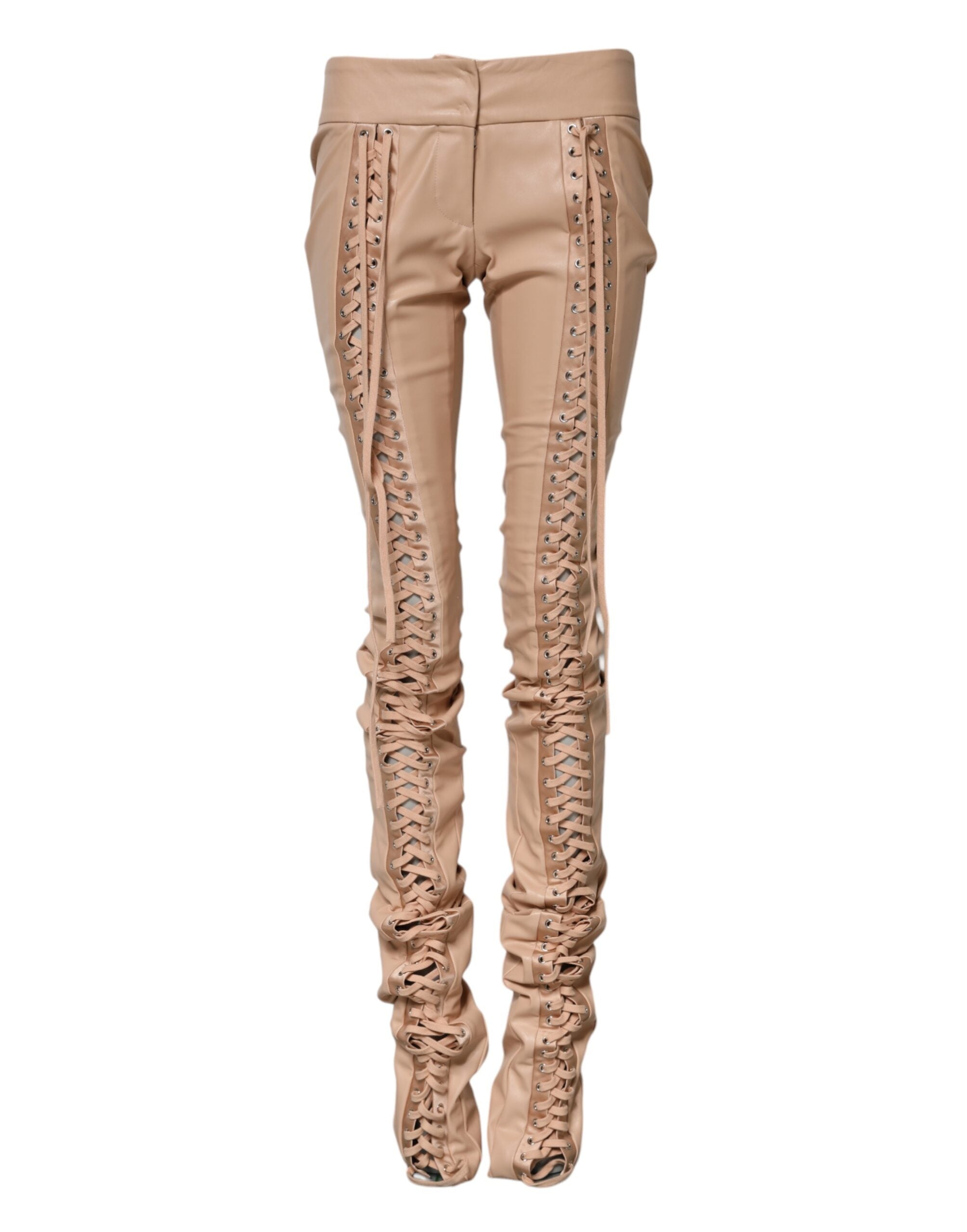 Dolce & Gabbana Beige Lace Details Mid-Waist Skinny Trousers-2