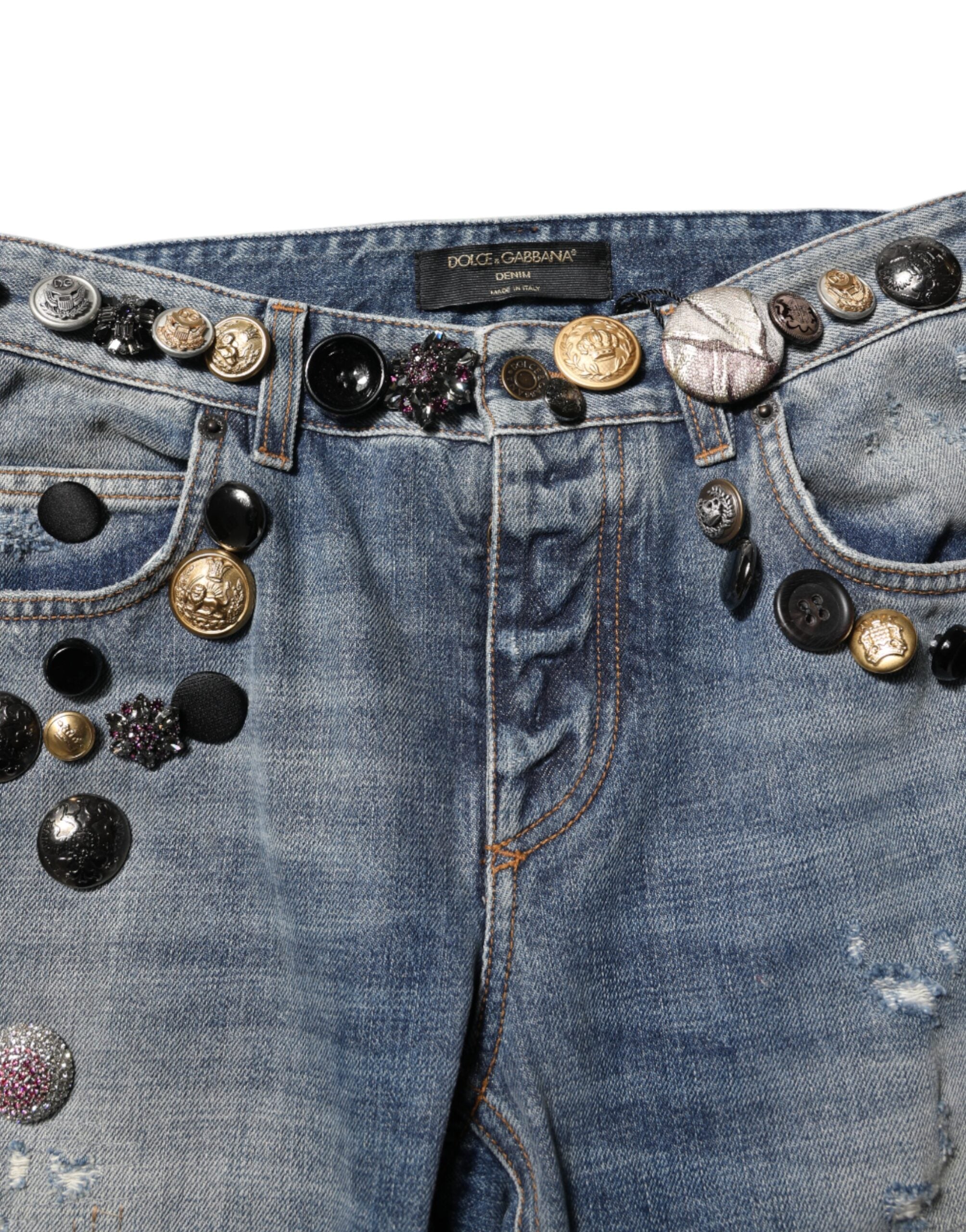 Dolce & Gabbana Blue Embellished Ripped Skinny Denim Jeans -4