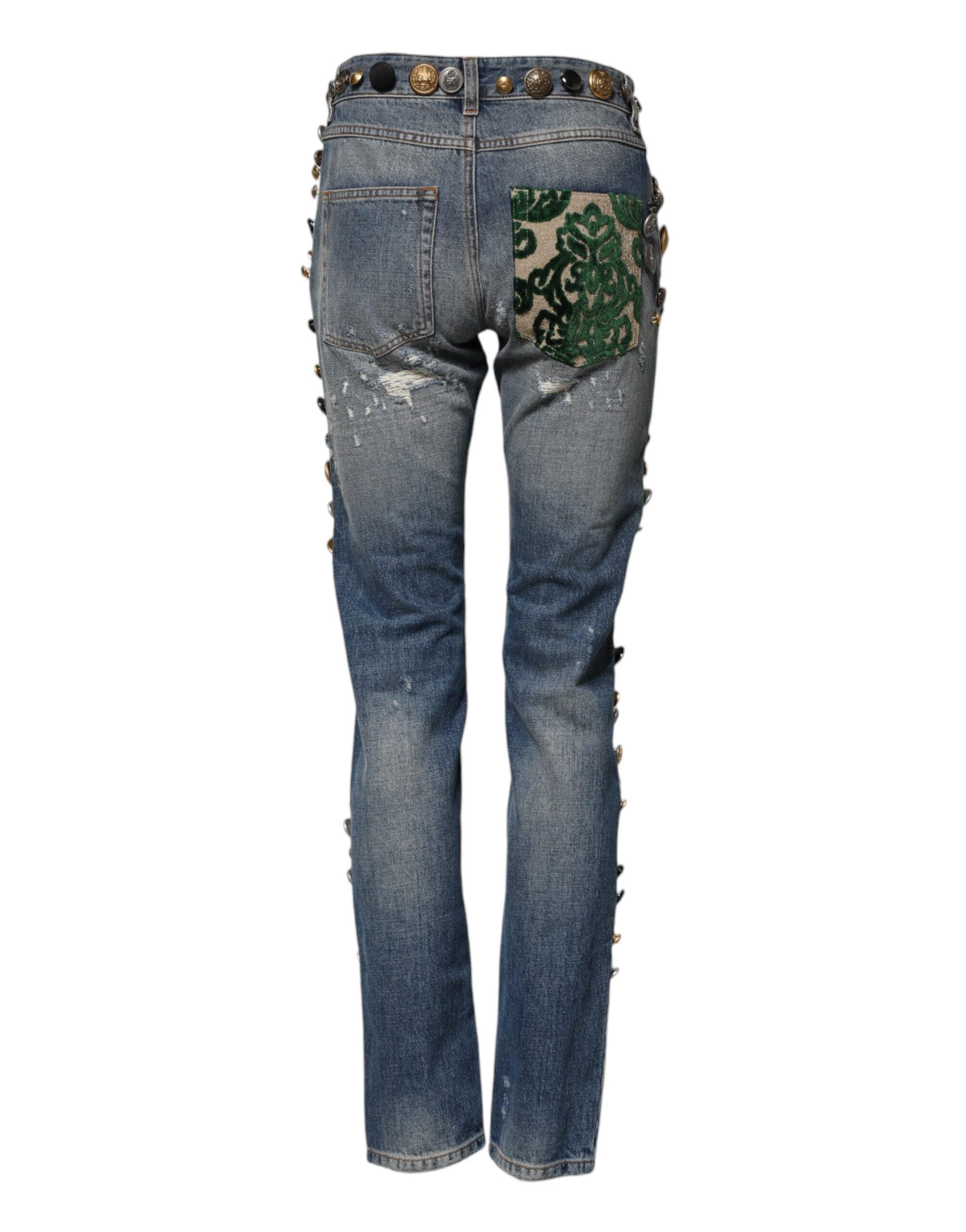 Dolce & Gabbana Blue Embellished Ripped Skinny Denim Jeans -3