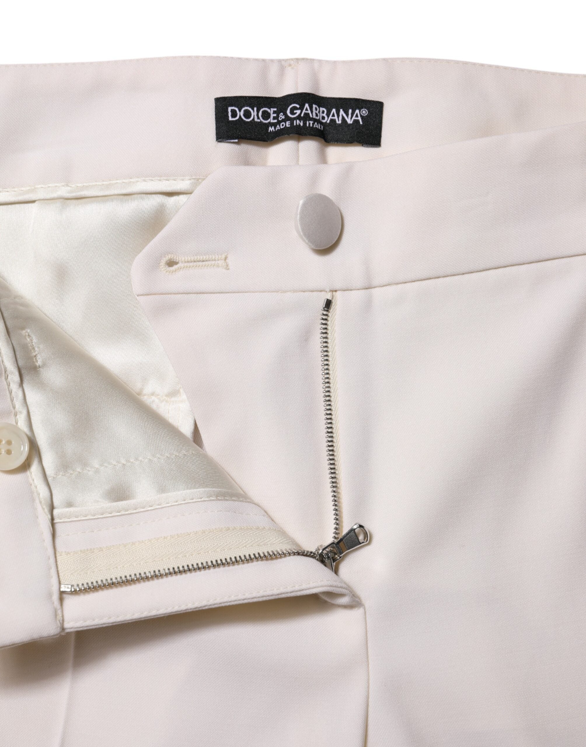 Dolce & Gabbana Weiße konisch zulaufende Hose aus Wolle mit mittlerer Taille-4