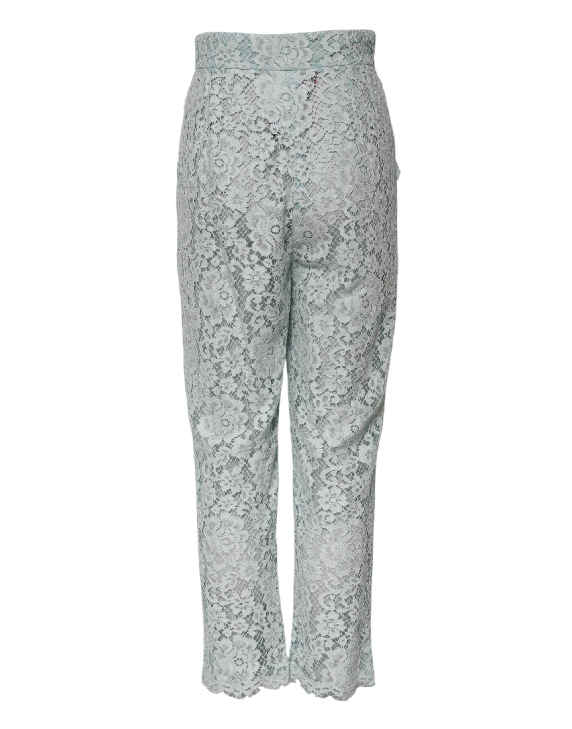 Dolce & Gabbana mint green cotton trousers with floral lace -3