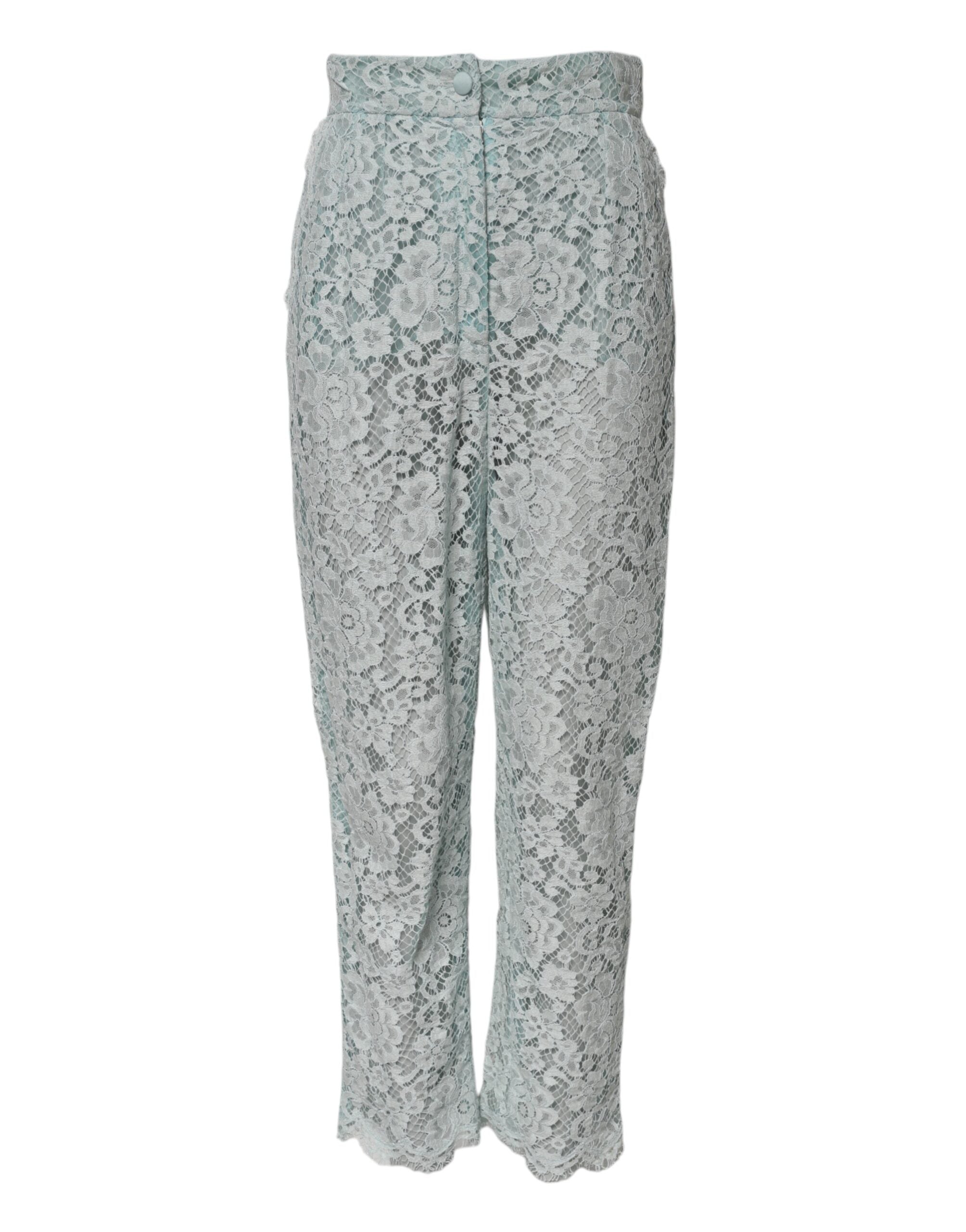 Dolce & Gabbana mint green cotton trousers with floral lace -1