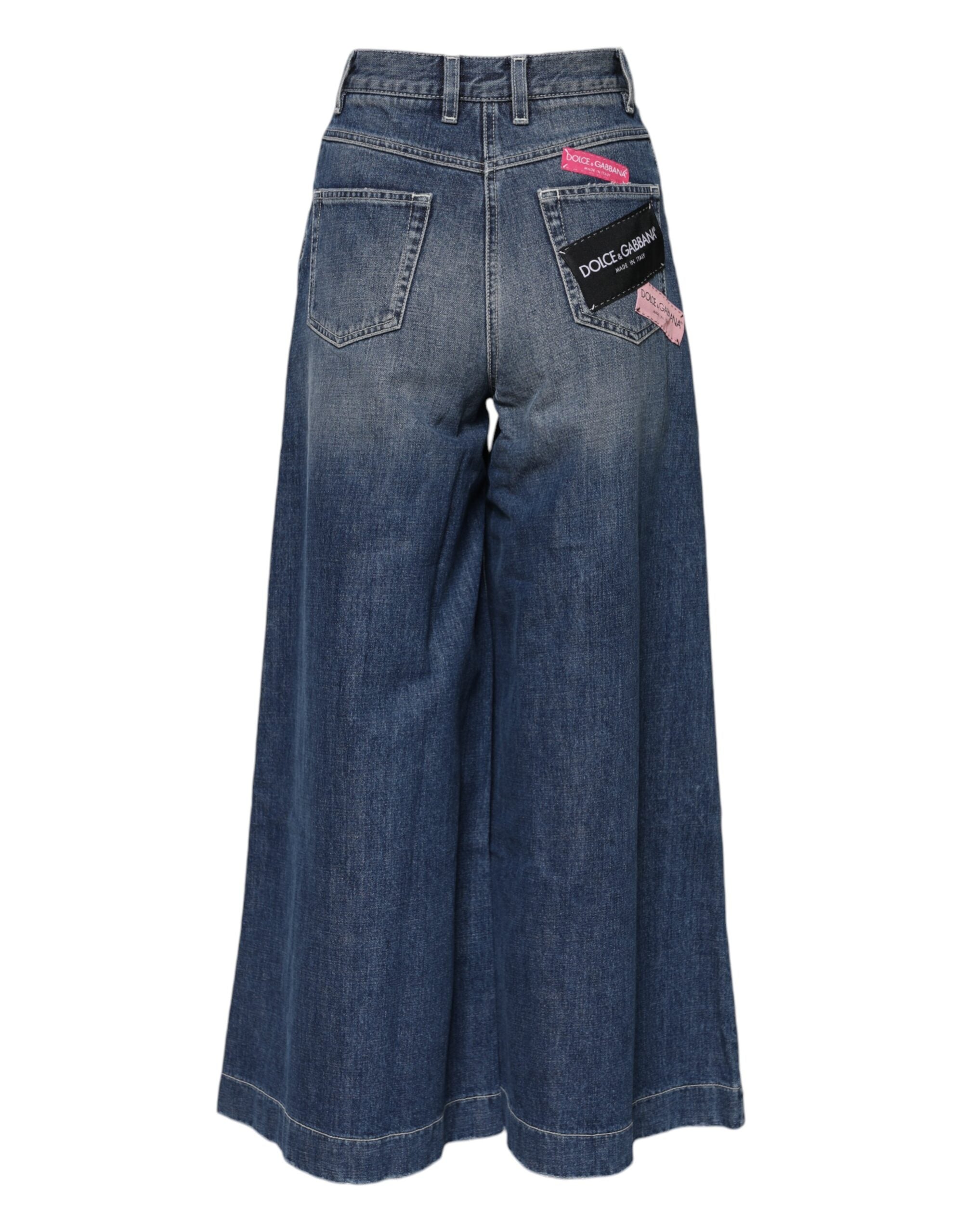 Dolce & Gabbana Blaue Denim-Jeans mit hoher Taille und weitem Bein aus Baumwolle-2