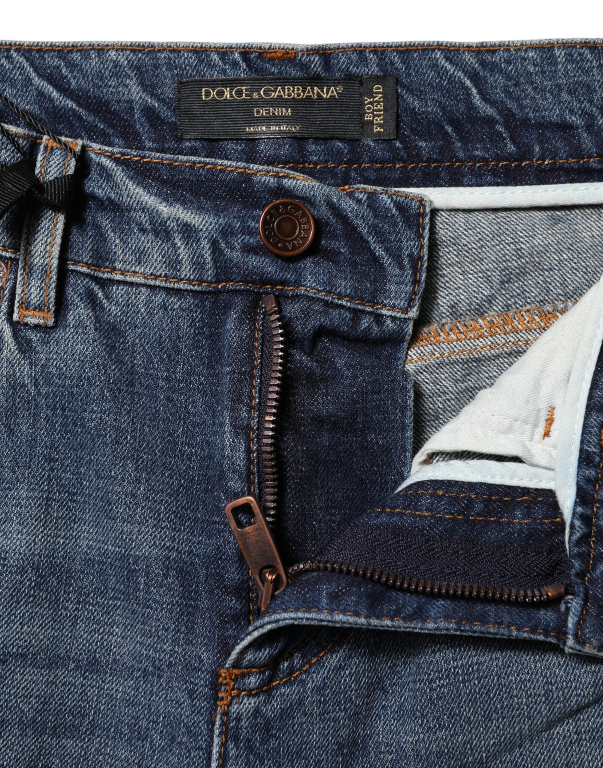 Dolce & Gabbana blue distressed denim jeans in cotton with a mid-waisted cut -4