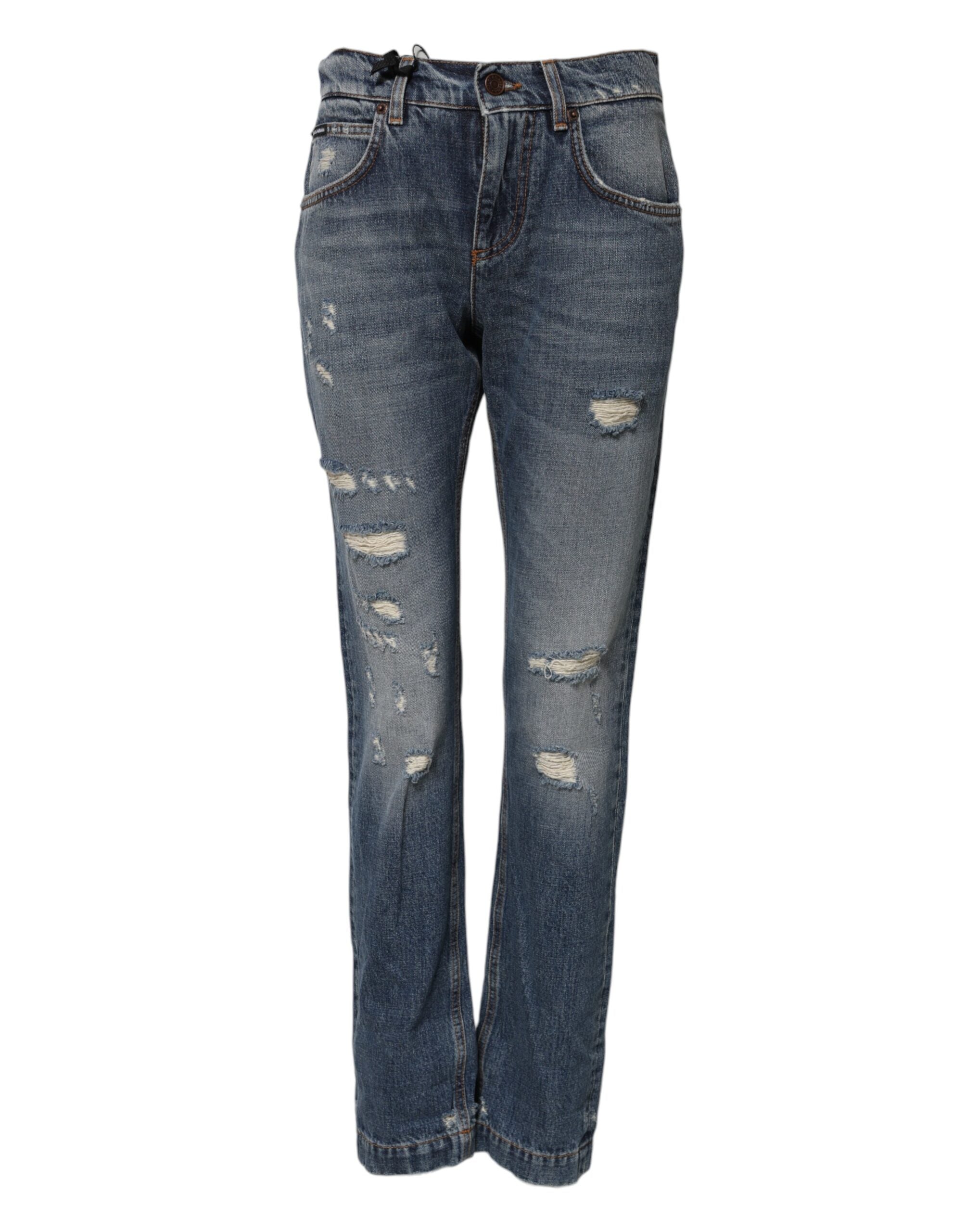Dolce & Gabbana blue distressed denim jeans in cotton with a mid-waisted cut -1