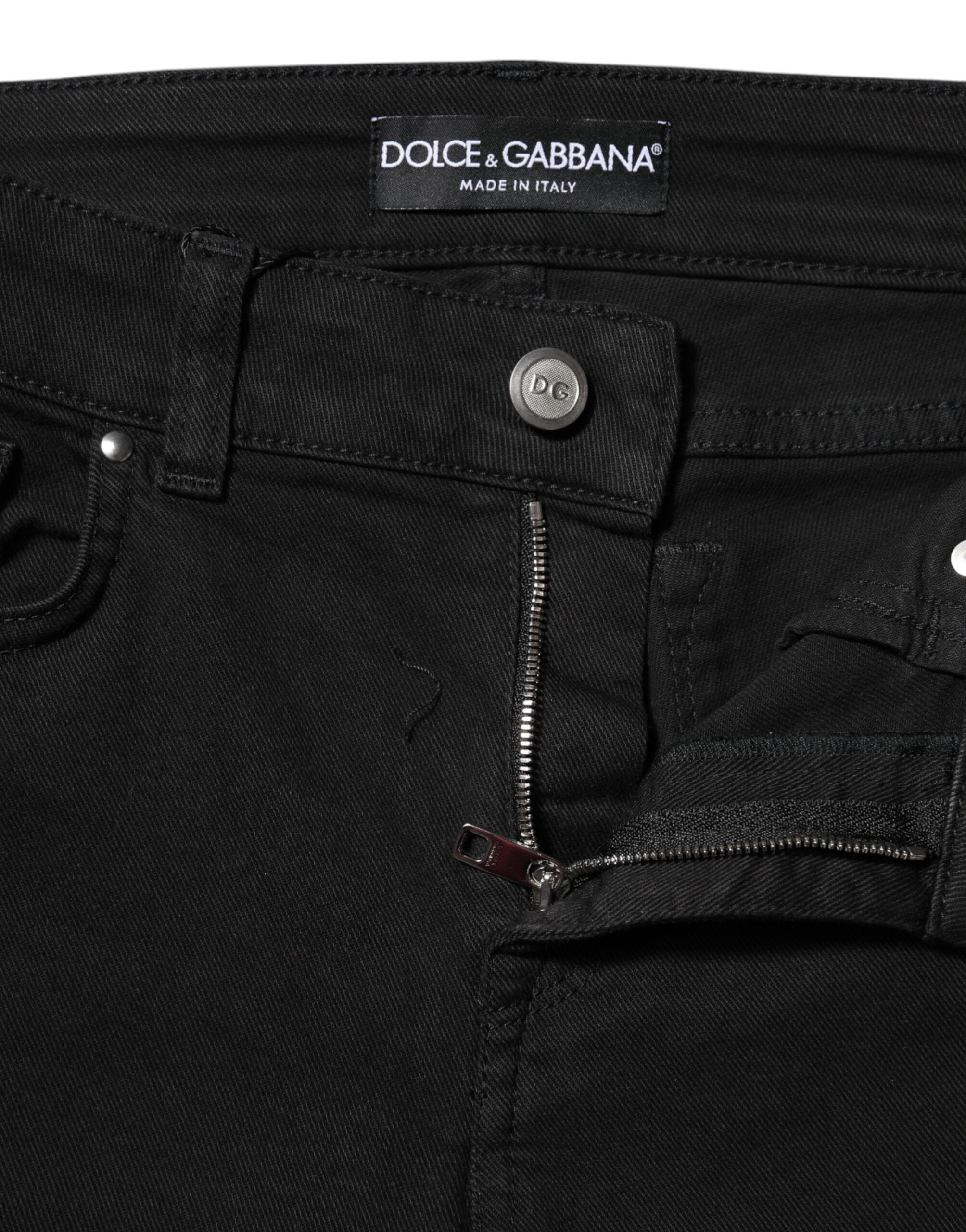 Dolce & Gabbana Schwarze Cotton Logo Skinny MidWaist Denim Jeans-3