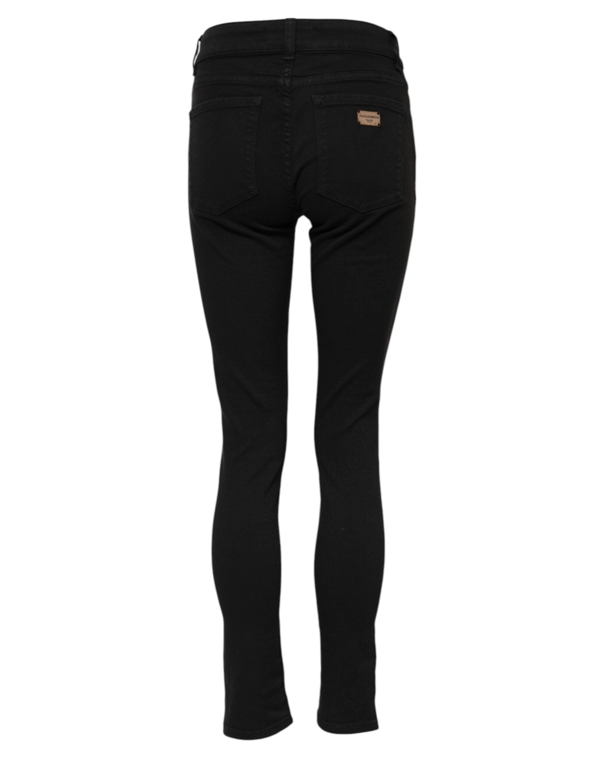 Dolce & Gabbana Schwarze Cotton Logo Skinny MidWaist Denim Jeans-4