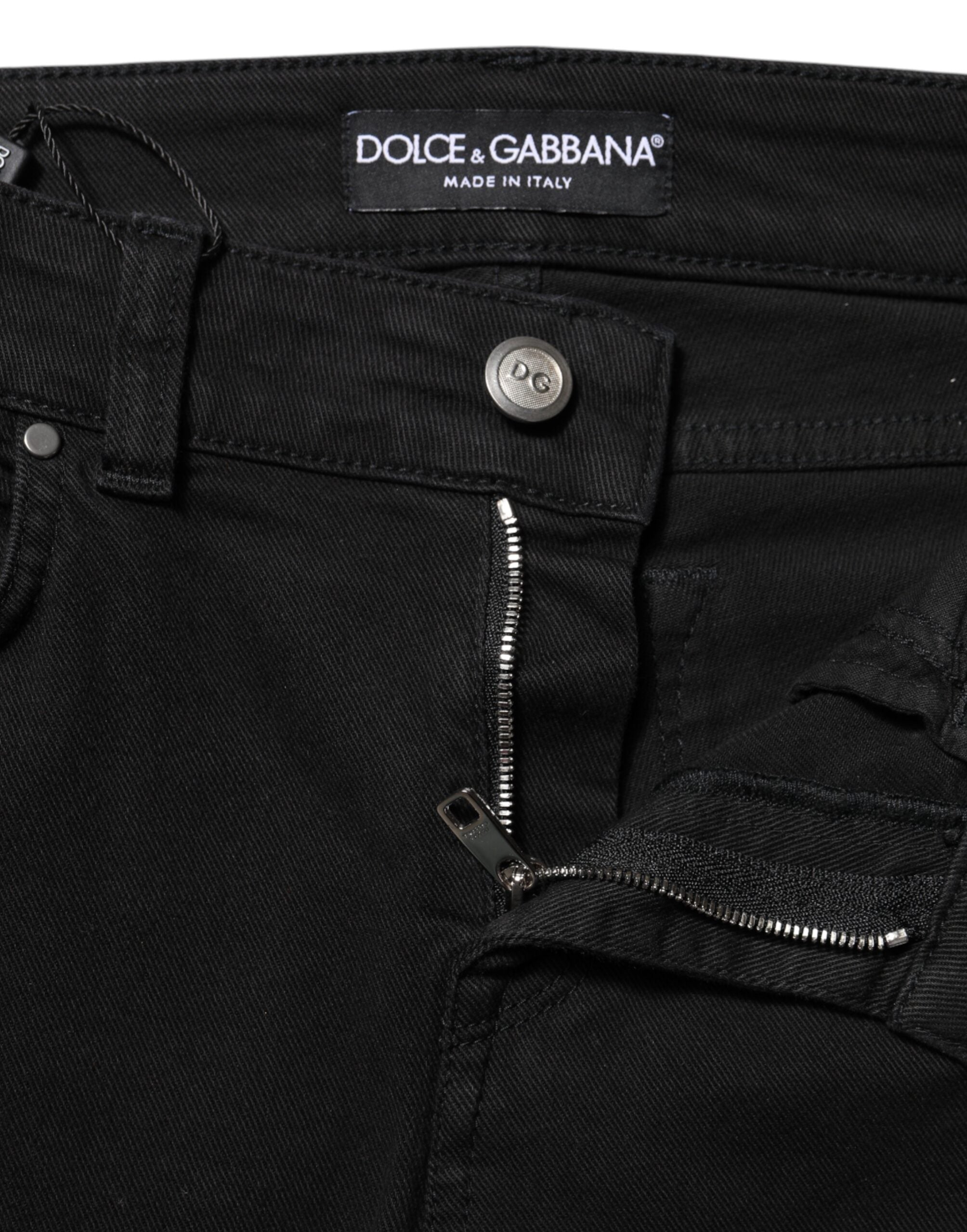 Vaqueros ajustados negros de Dolce & Gabbana en algodón con cintura media -4