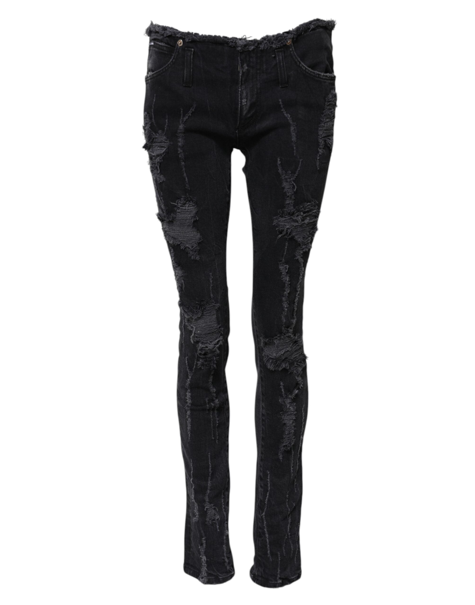 Dolce & Gabbana Schwarze zerfledderte Skinny Denim Jeans aus Baumwolle-2