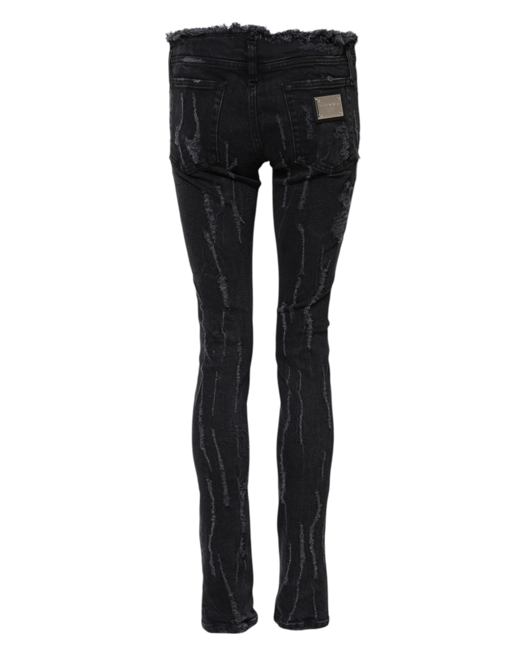 Dolce & Gabbana Schwarze zerfledderte Skinny Denim Jeans aus Baumwolle-3