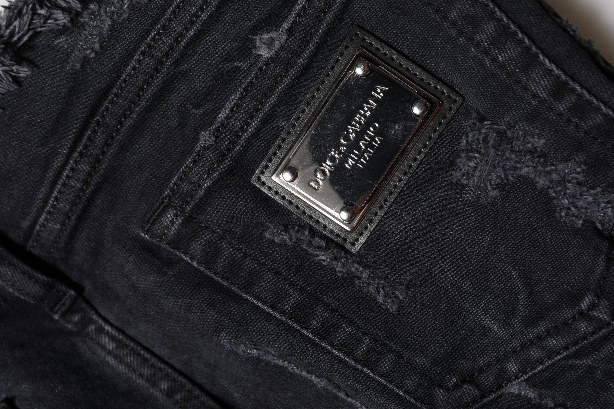 Dolce & Gabbana Schwarze zerfledderte Skinny Denim Jeans aus Baumwolle-5