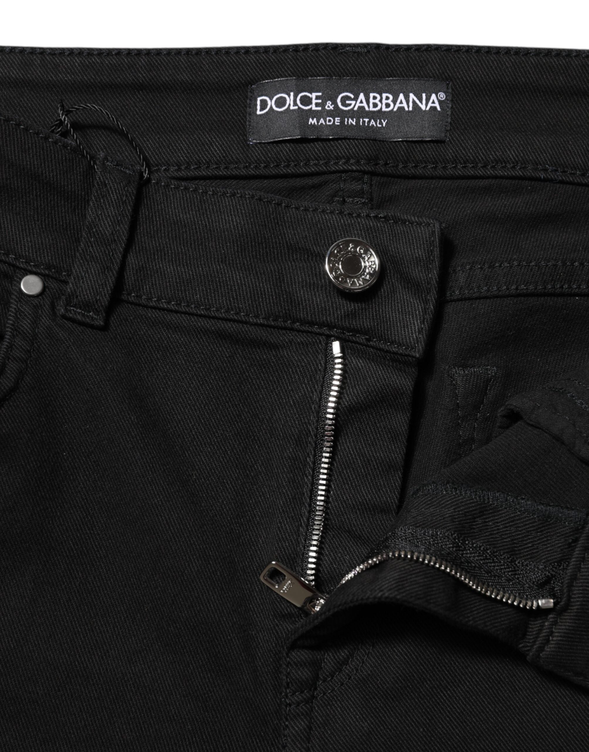 Vaqueros ajustados negros de Dolce & Gabbana en algodón con cintura media -4