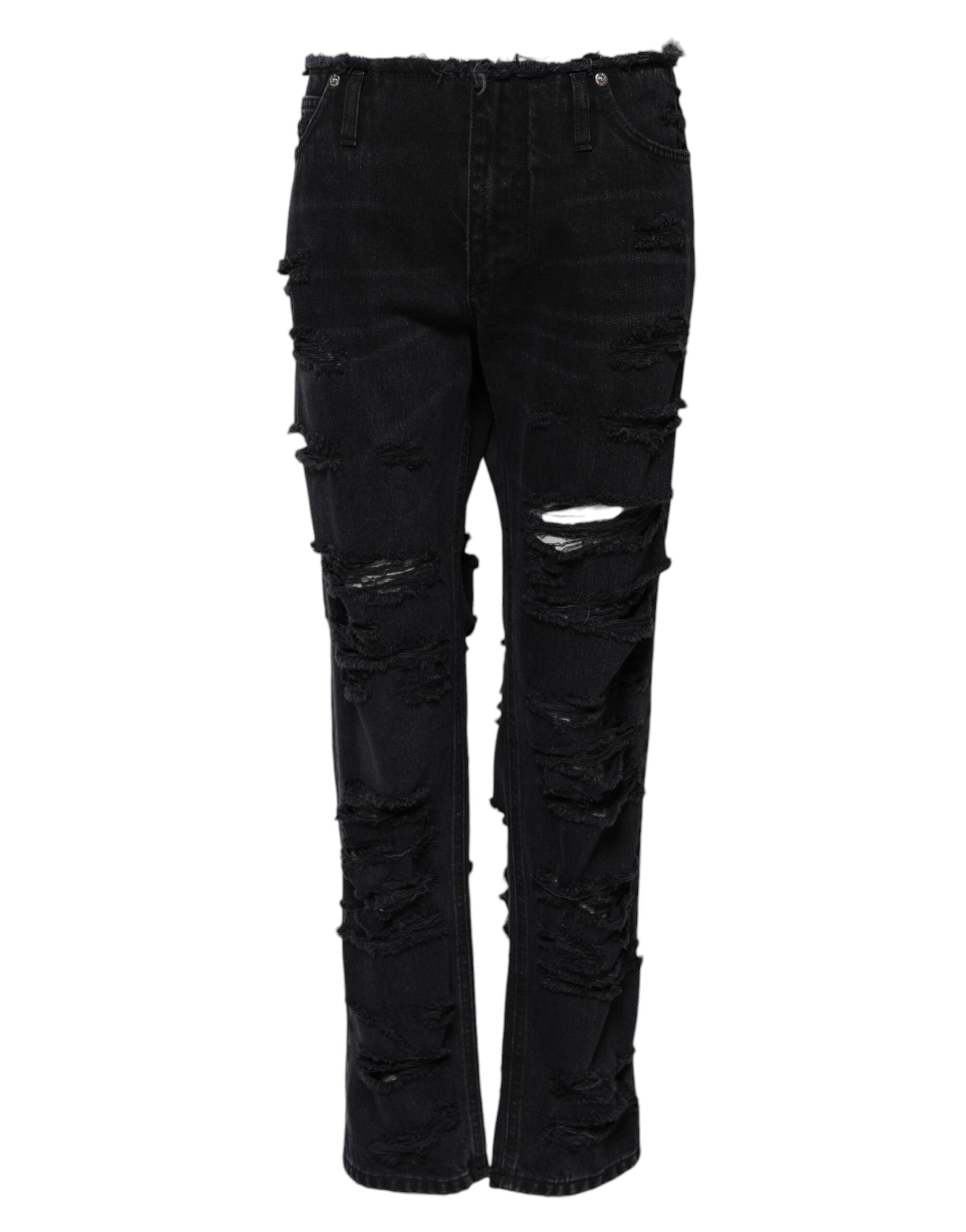 Dolce & Gabbana Black distressed mid-waisted denim jeans in cotton -2