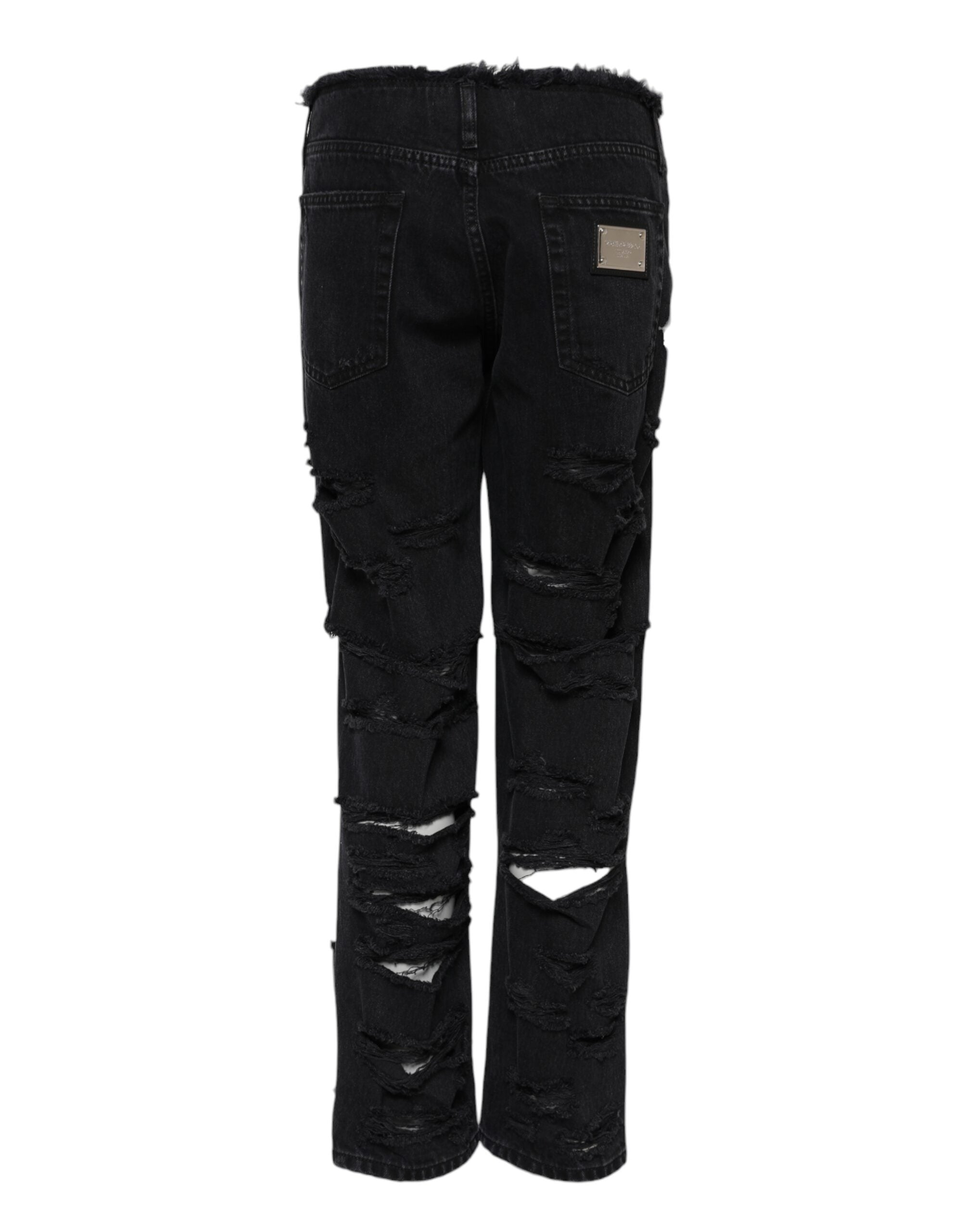 Dolce & Gabbana Black distressed mid-waisted denim jeans in cotton -3