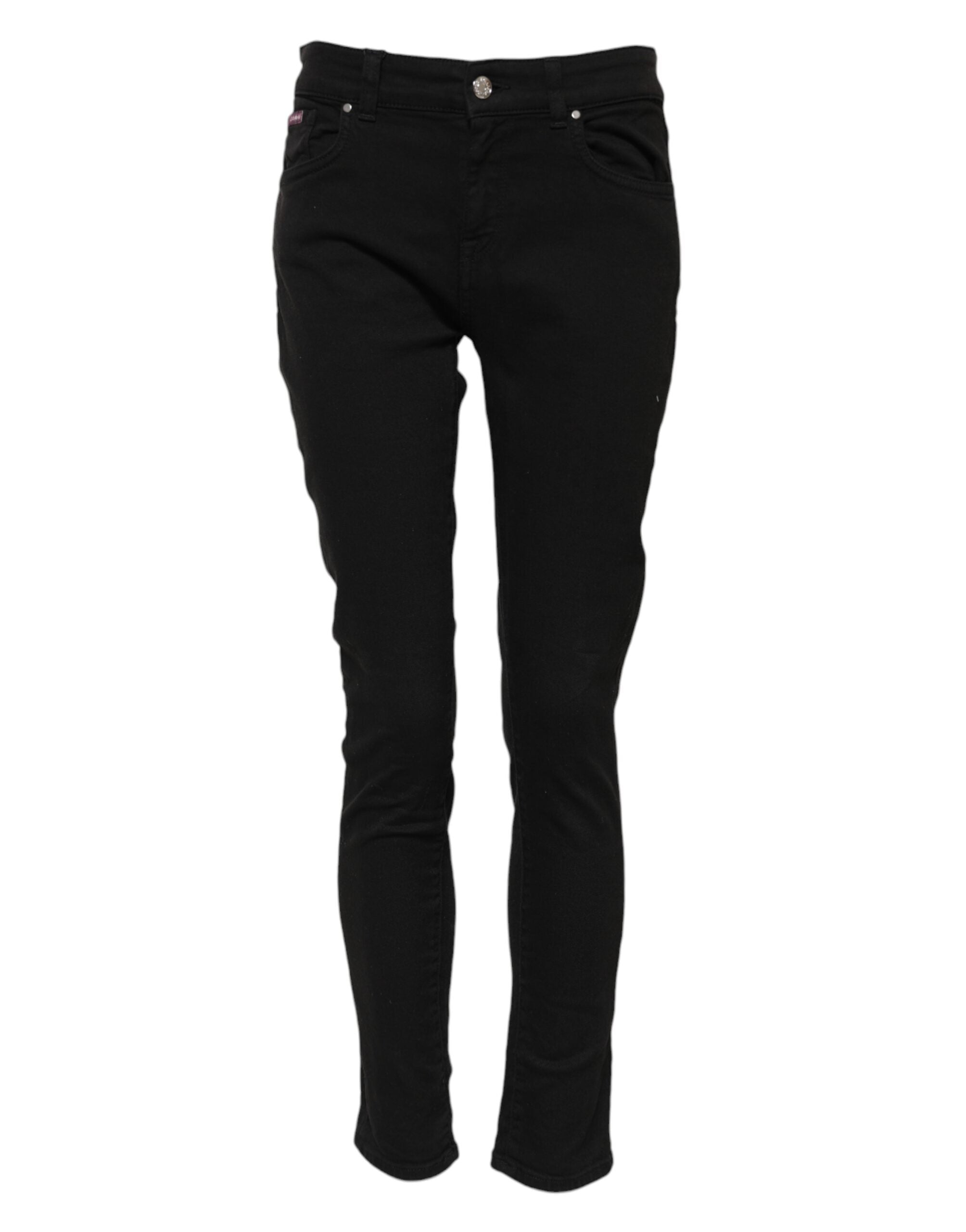 Dolce & Gabbana Schwarze Baumwolle Logo Skinny Mid Waist Denim Jeans-1