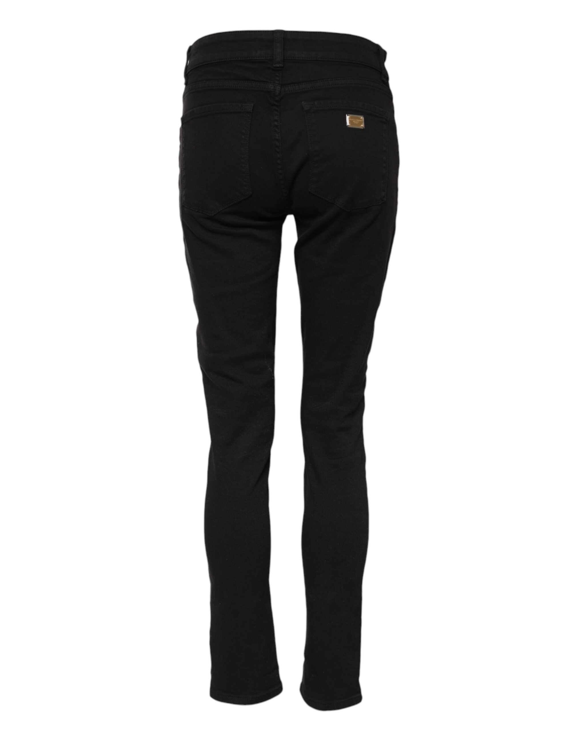 Dolce & Gabbana Schwarze Baumwolle Logo Skinny Mid Waist Denim Jeans-3