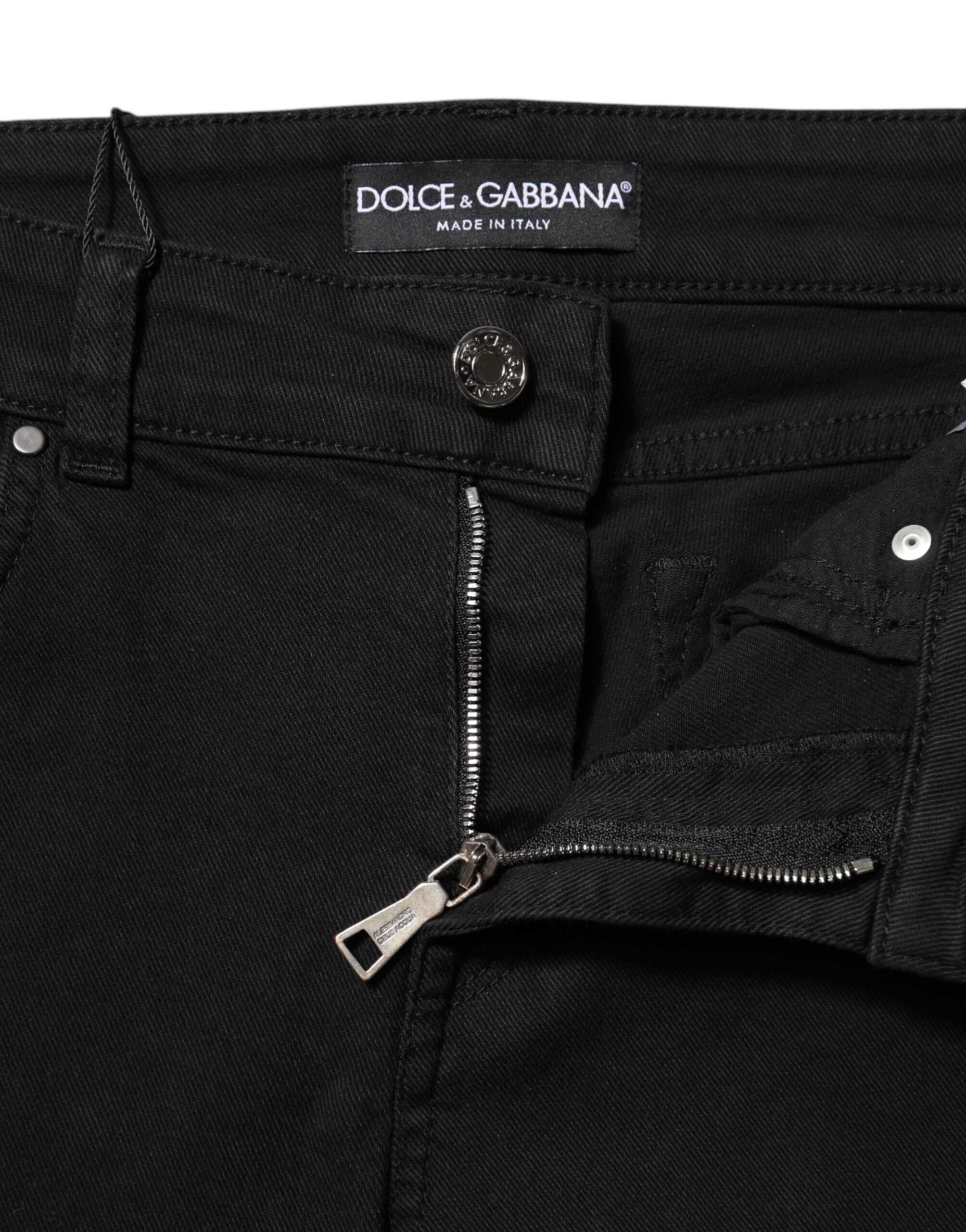 Dolce & Gabbana Schwarze Baumwolle Logo Skinny Mid Waist Denim Jeans-5
