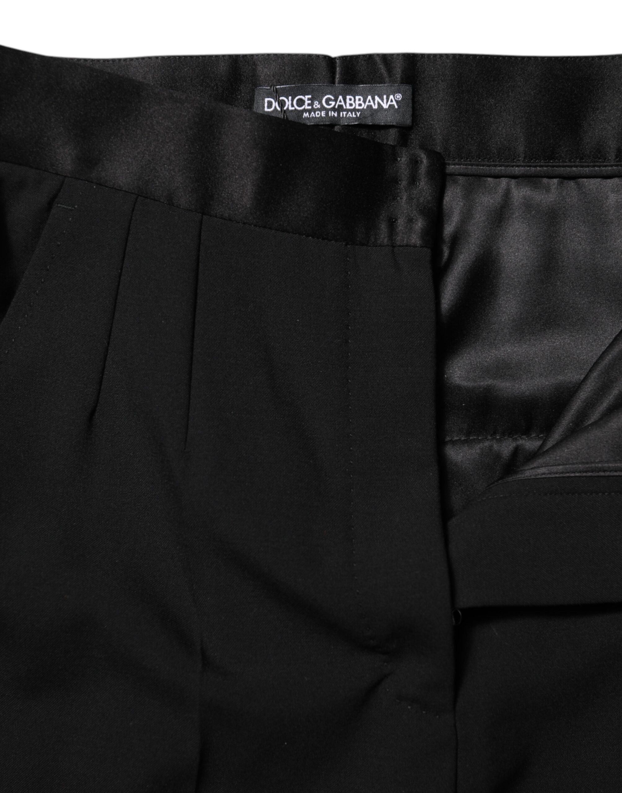 Dolce & Gabbana Schwarze konisch zulaufende Hose aus Wolle mit hoher Taille-4