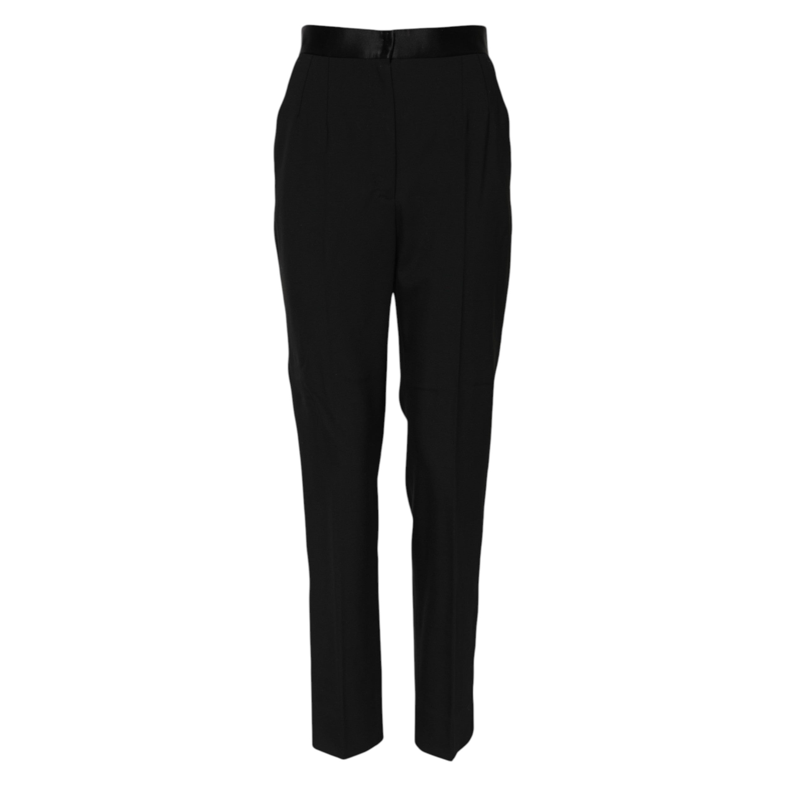 Dolce & Gabbana Schwarze konisch zulaufende Hose aus Wolle mit hoher Taille-5