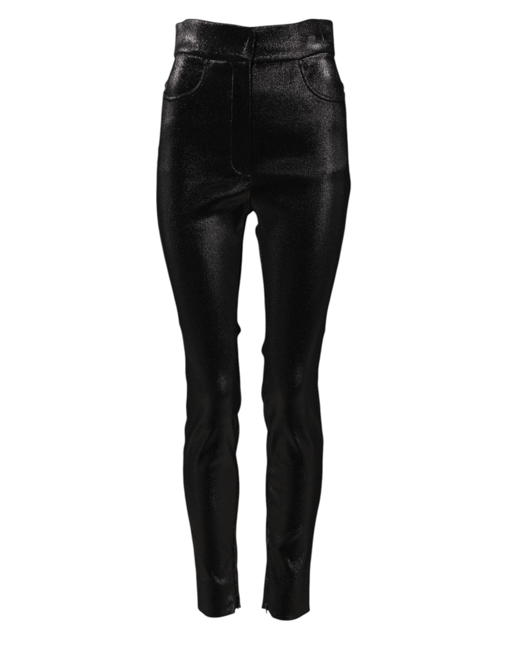 Dolce & Gabbana Black Cotton Stretch Lurex Thread Skinny Trousers 