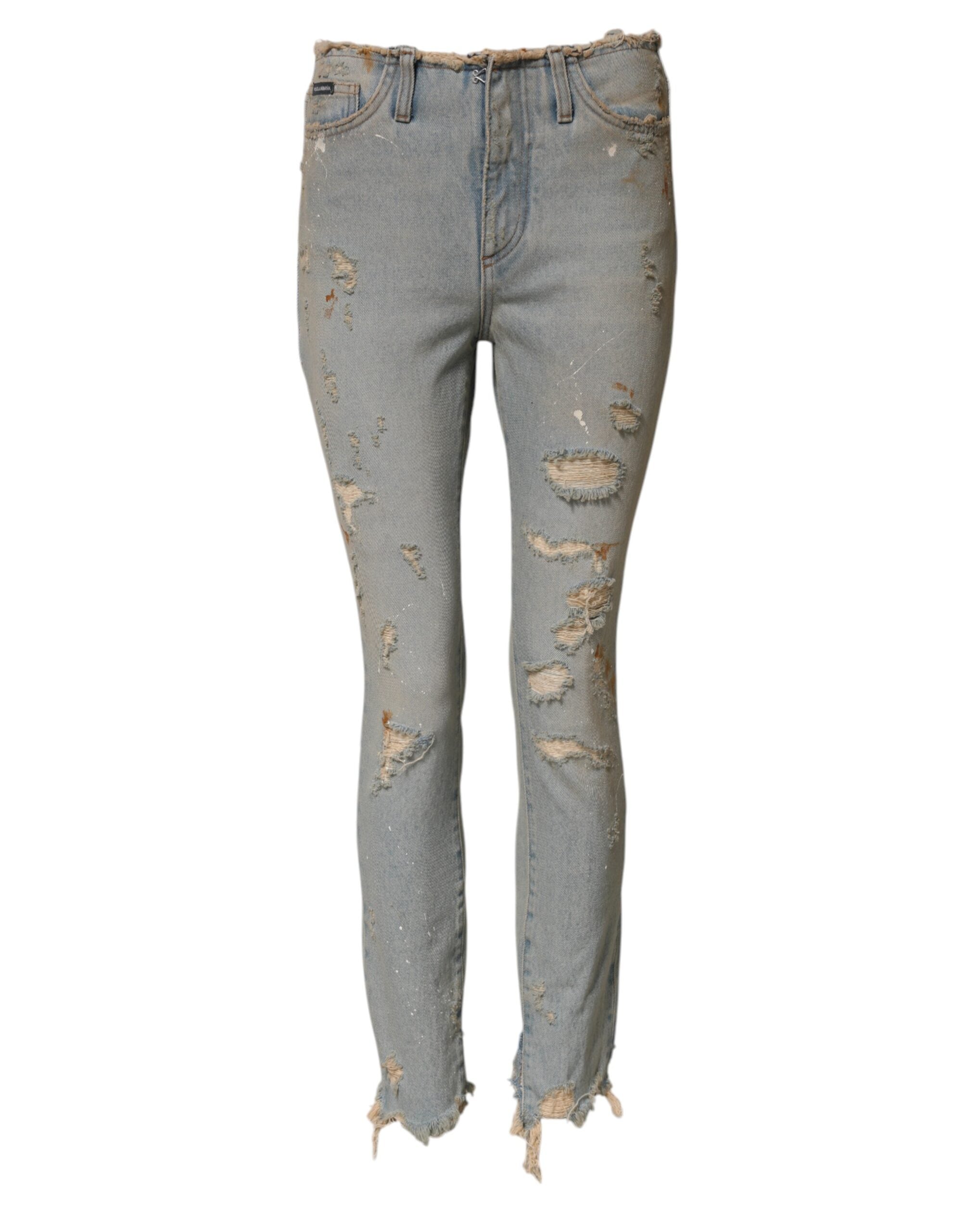 Vaqueros ajustados de mezclilla azul claro con cintura alta de Dolce & Gabbana -2