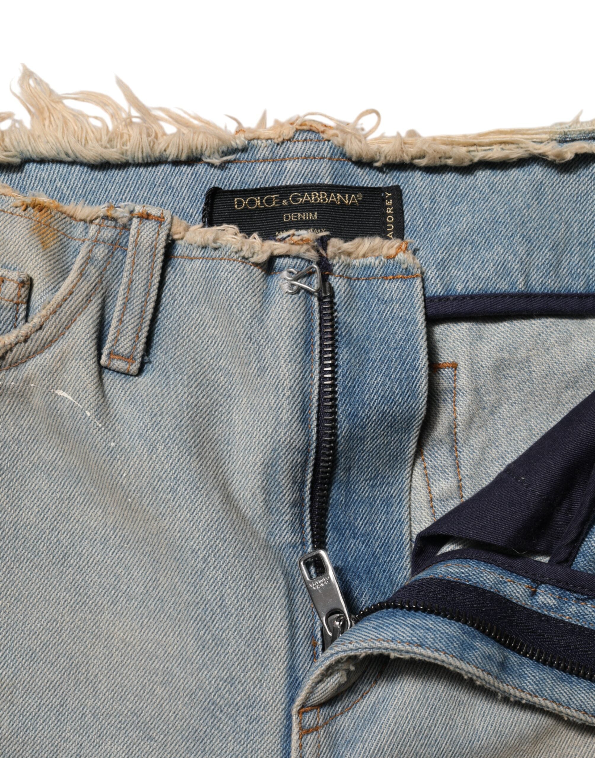 Vaqueros ajustados de mezclilla azul claro con cintura alta de Dolce & Gabbana -4