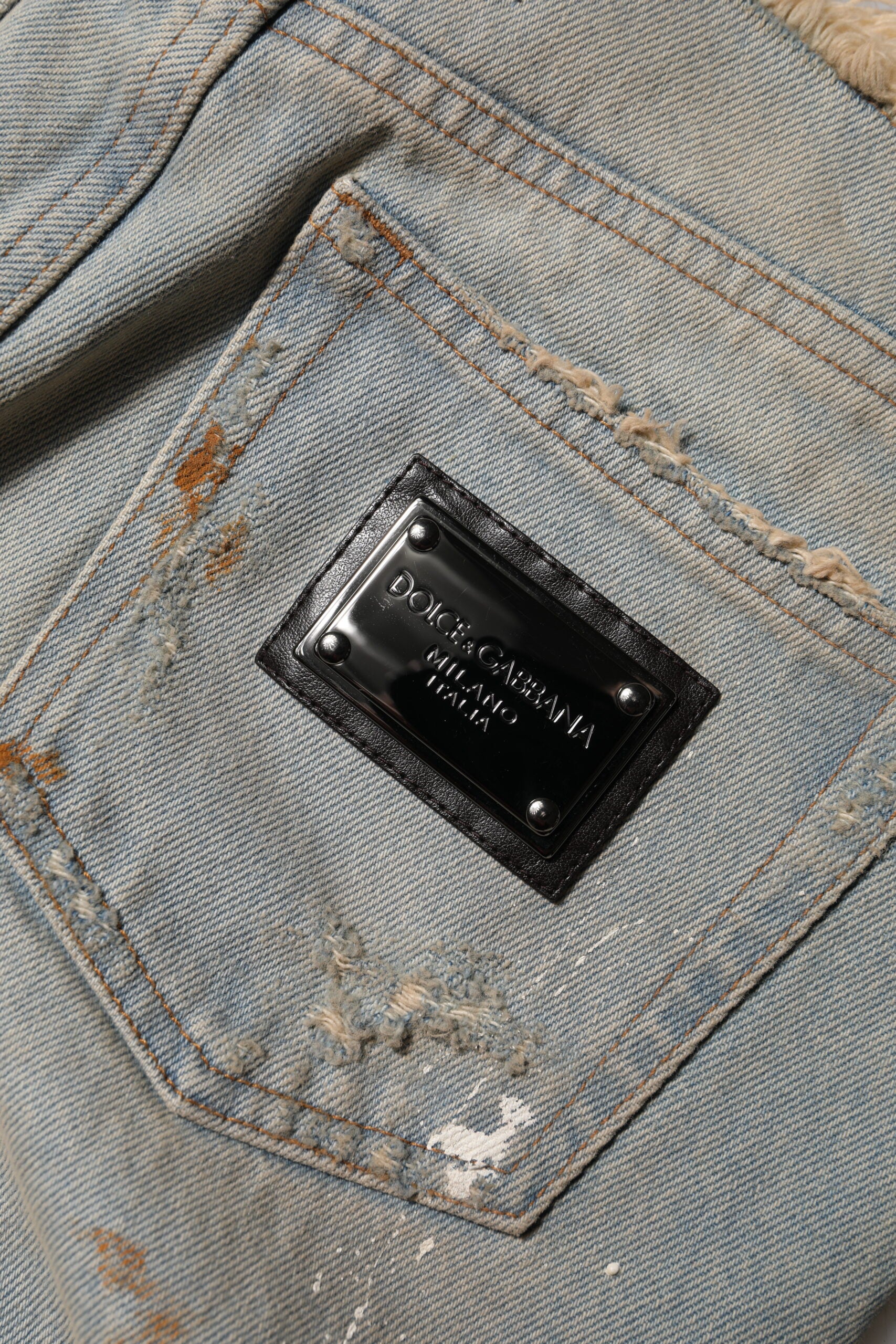 Vaqueros ajustados de mezclilla azul claro con cintura alta de Dolce & Gabbana -5