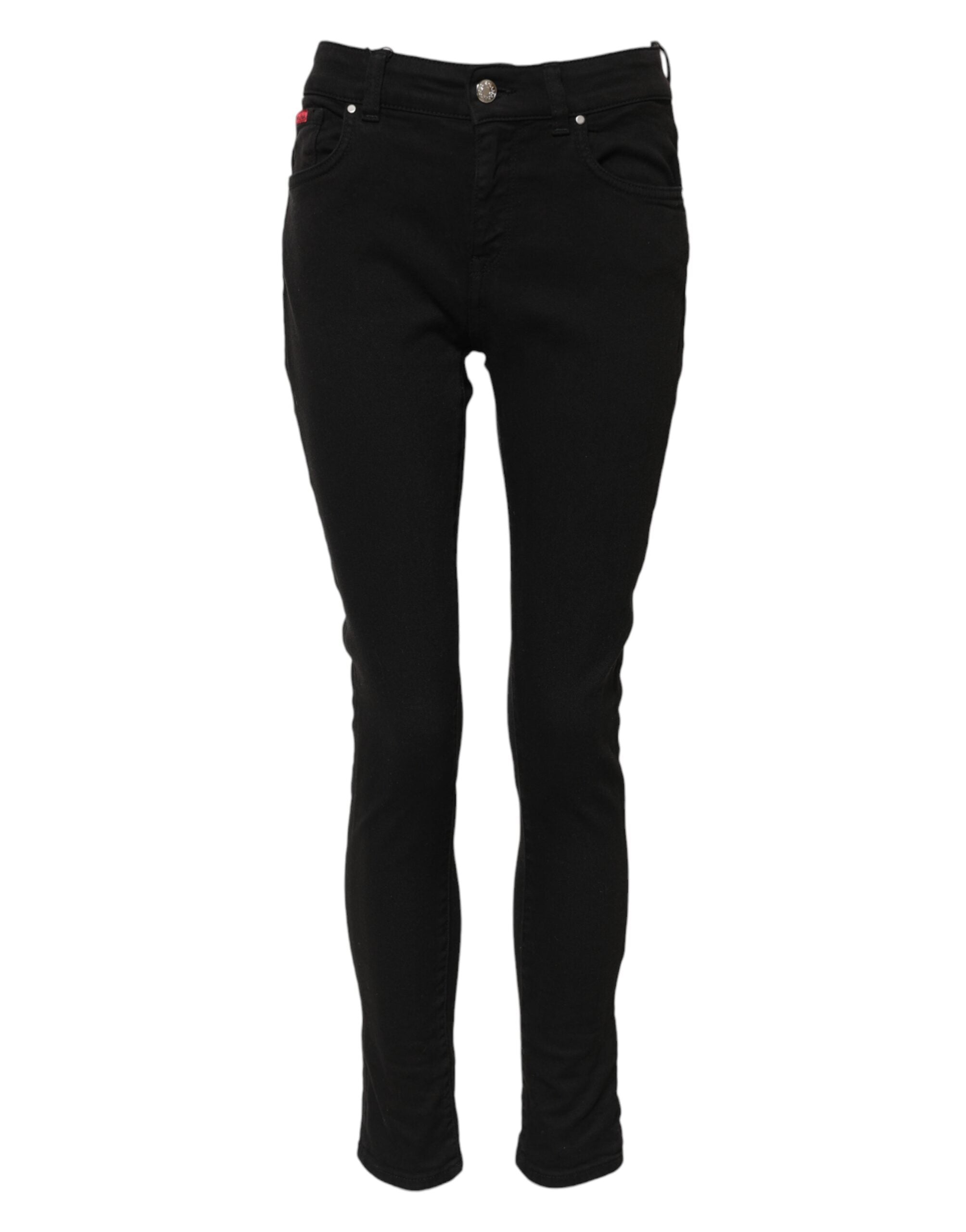 Dolce & Gabbana Black Cotton Logo Skinny Mid Waist Denim Jeans -2