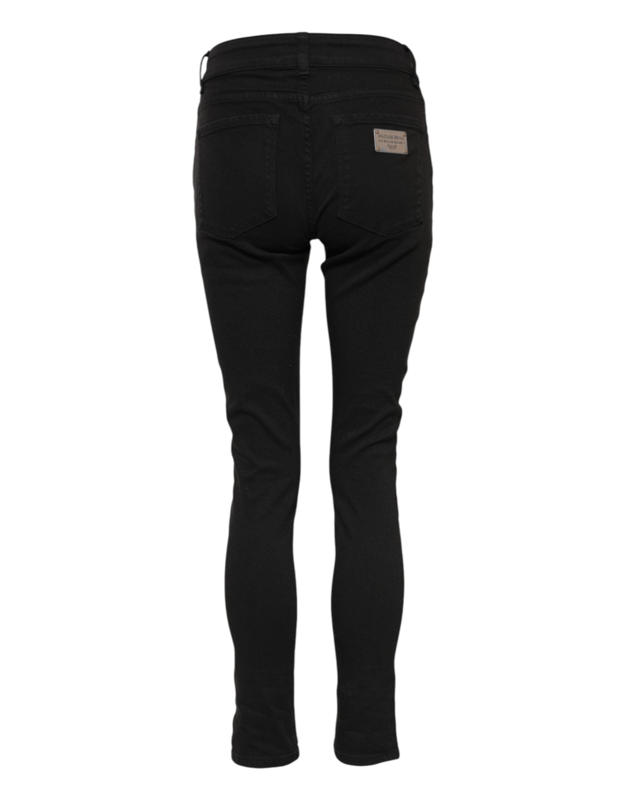 Dolce & Gabbana Black Cotton Logo Skinny Mid Waist Denim Jeans -3