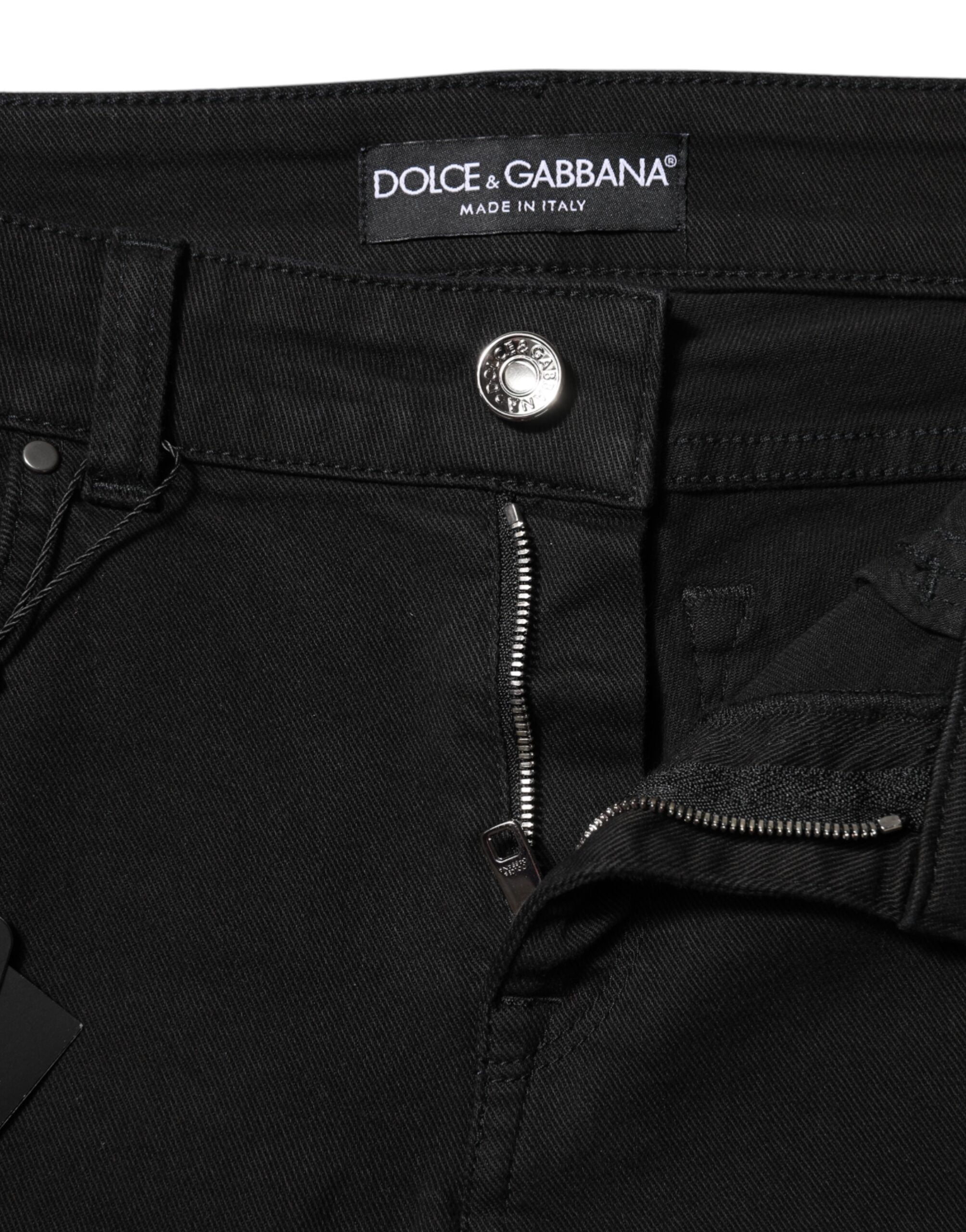Dolce & Gabbana Black Cotton Logo Skinny Mid Waist Denim Jeans -4