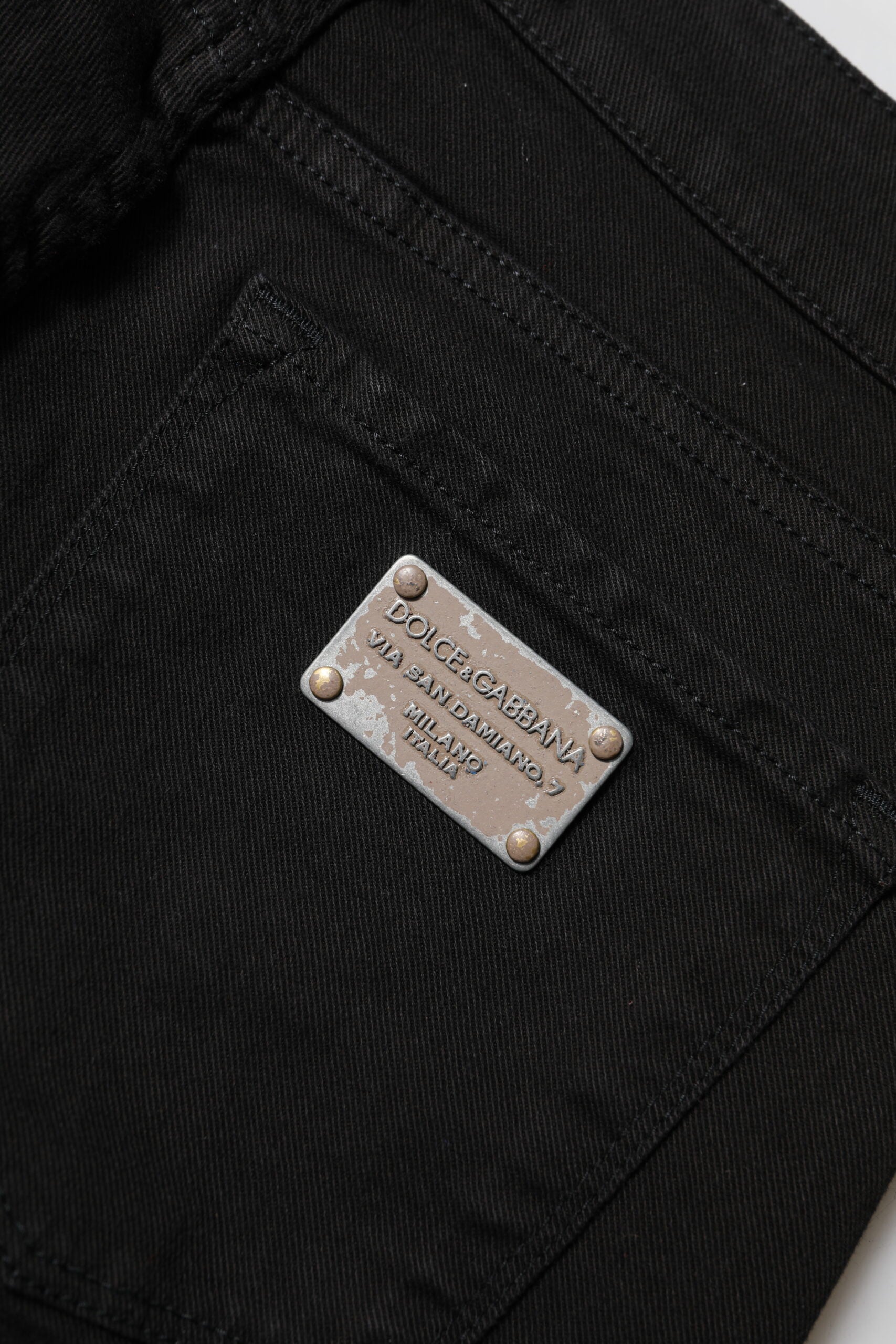 Dolce & Gabbana Black Cotton Logo Skinny Mid Waist Denim Jeans -5
