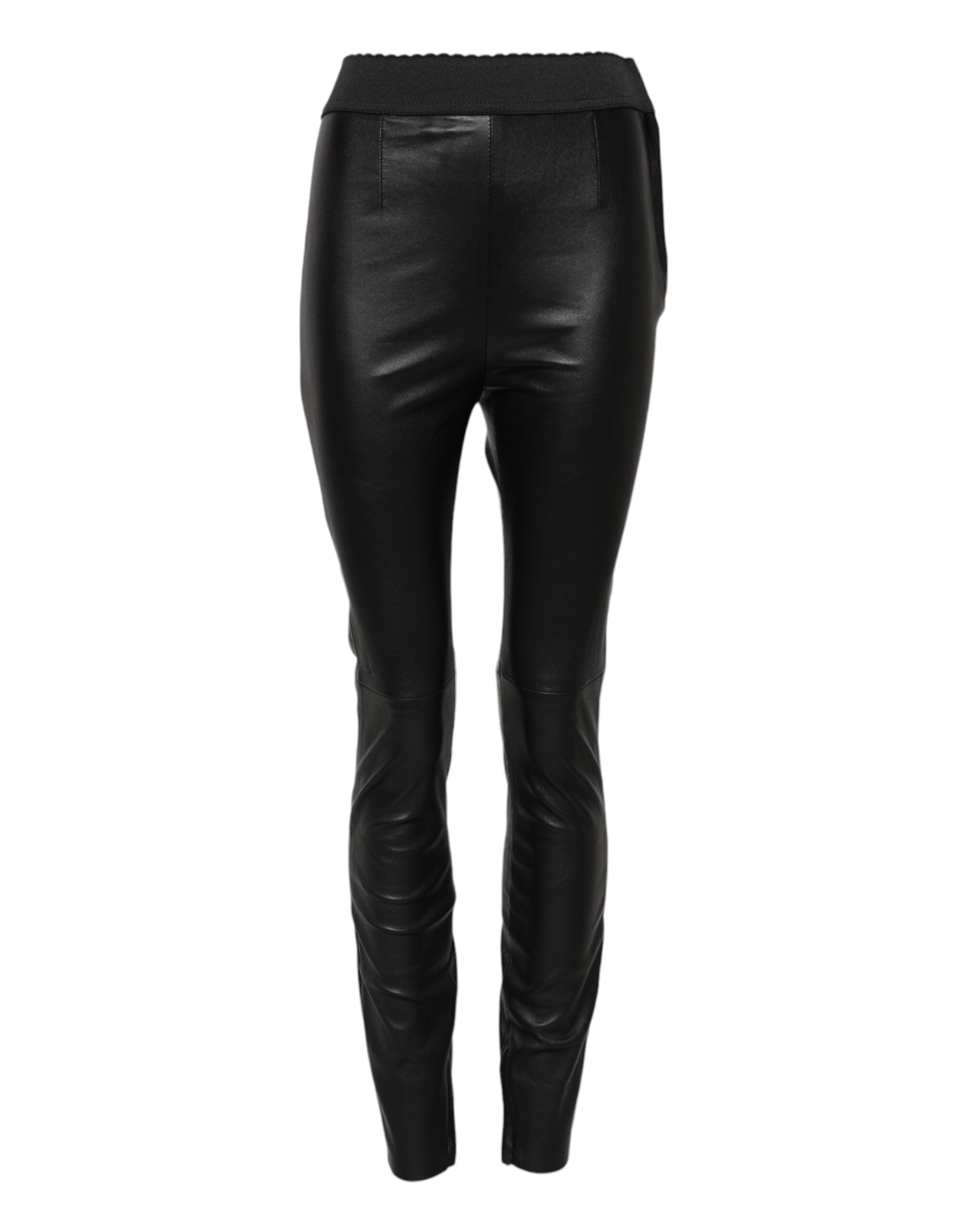 Dolce & Gabbana Black leather trousers with elasticated waist -2