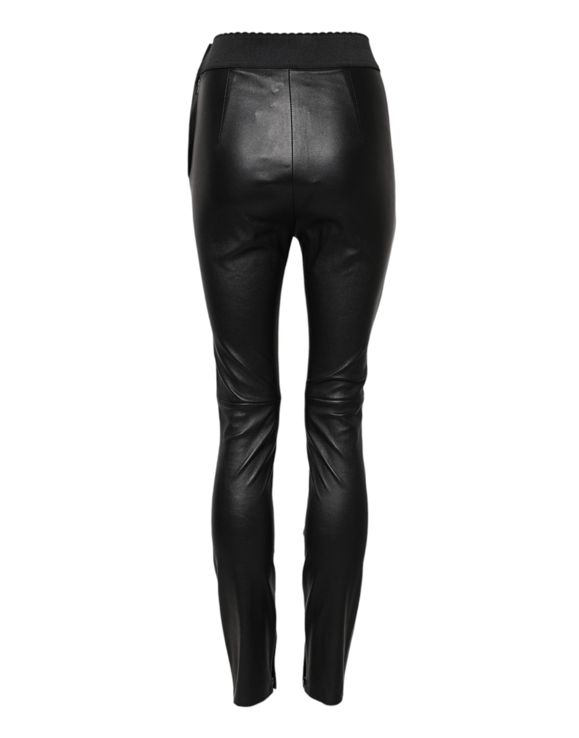 Dolce & Gabbana Black leather trousers with elasticated waist -3