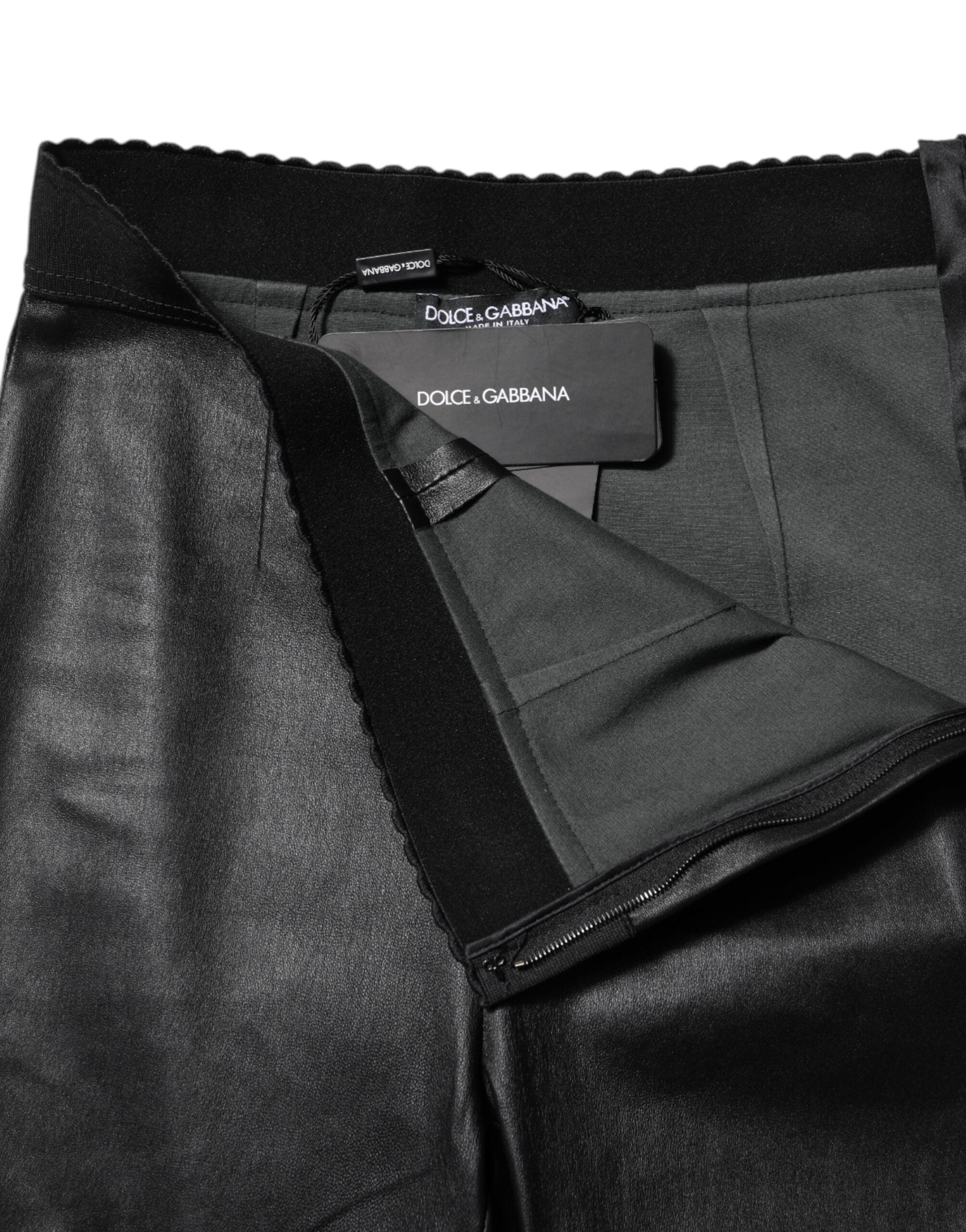 Dolce & Gabbana Black leather trousers with elasticated waist -4