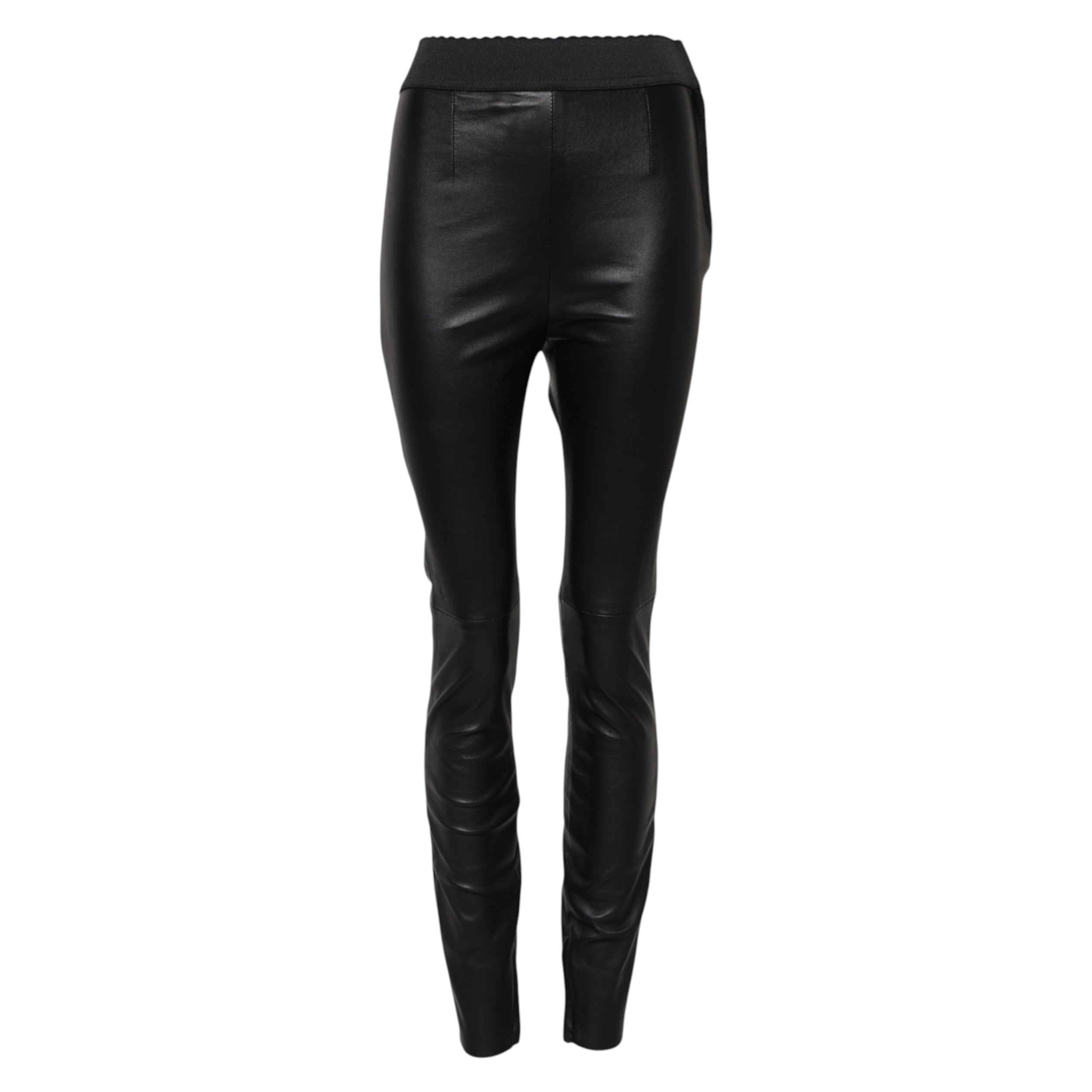 Dolce & Gabbana Black leather trousers with elasticated waist -5