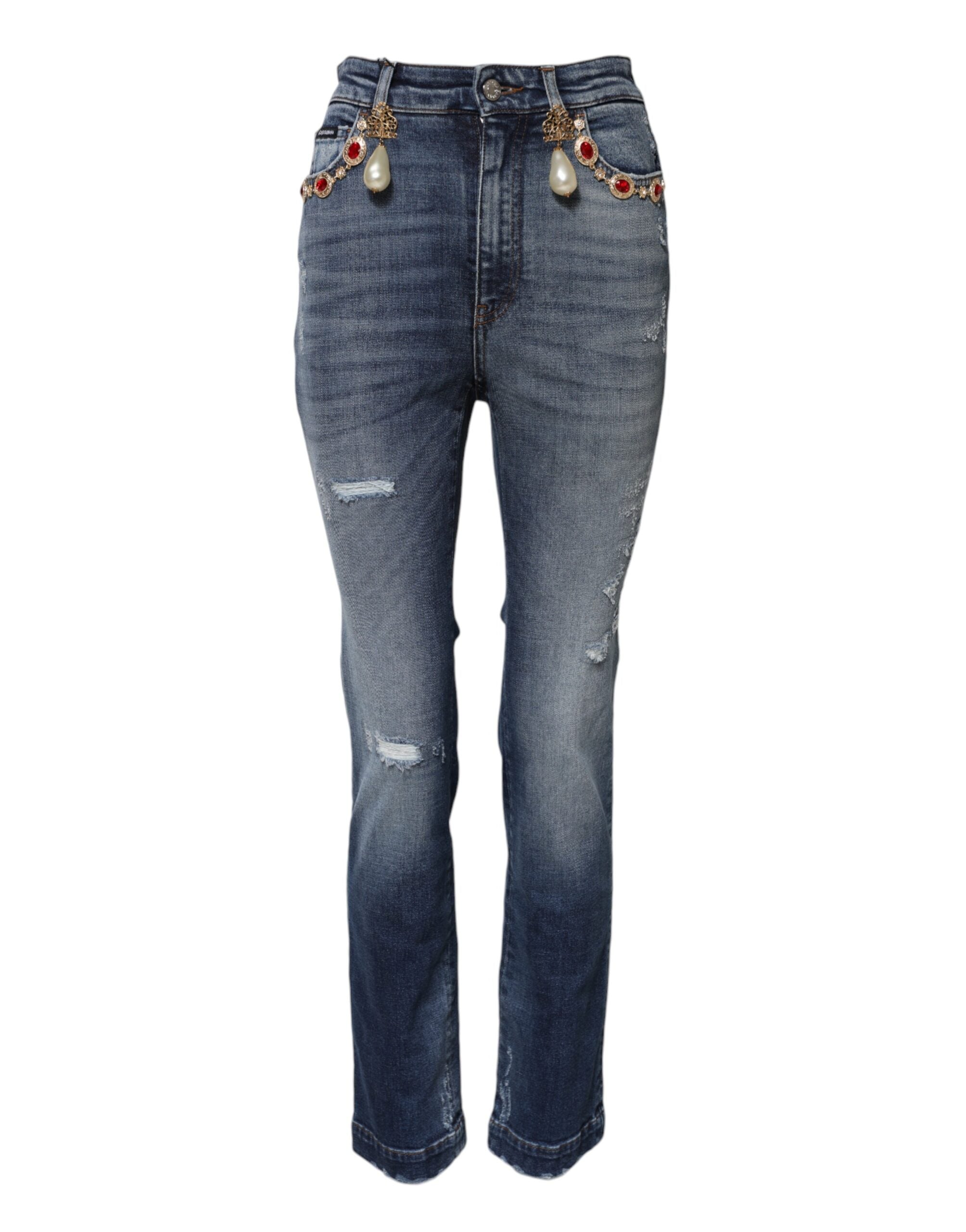 Vaqueros azules de mezclilla Dolce & Gabbana con adornos de pedrería 