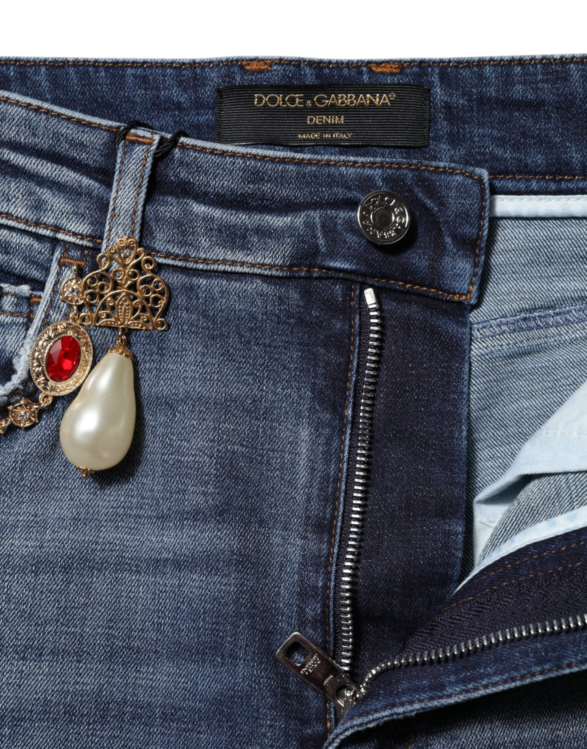 Dolce & Gabbana blue denim jeans with rhinestone embellishment -4