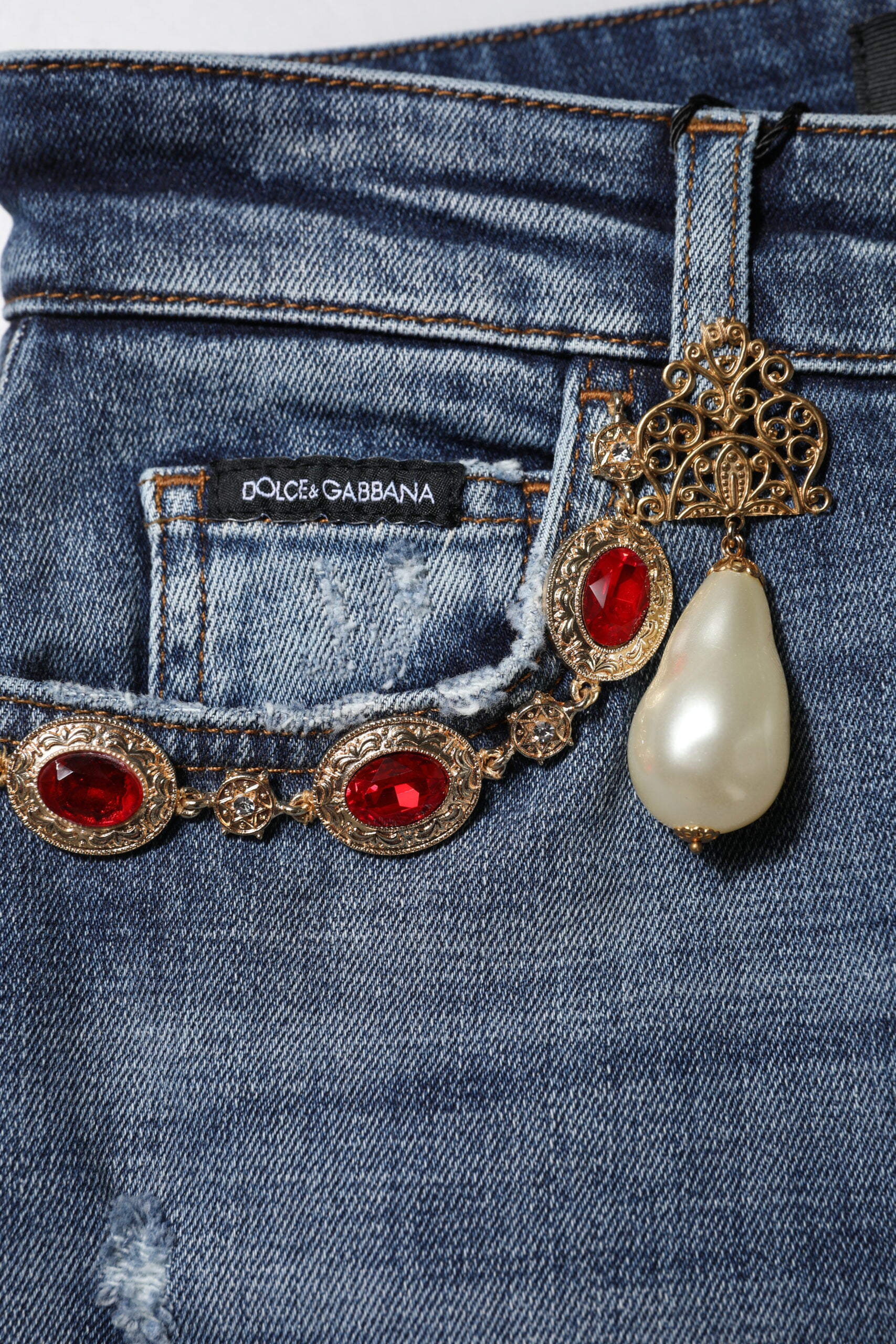 Dolce & Gabbana blue denim jeans with rhinestone embellishment -5