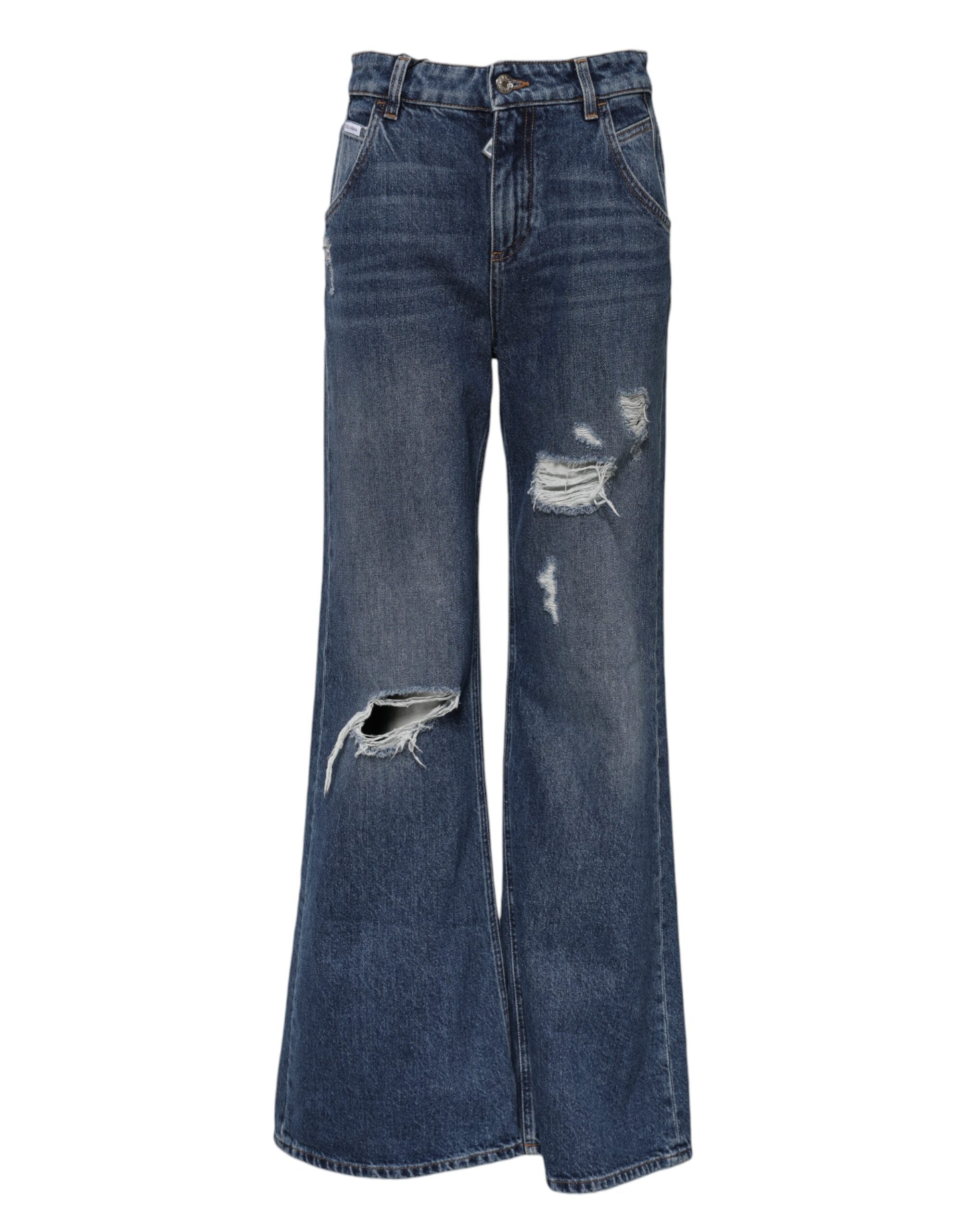 Dolce & Gabbana wide-leg blue cotton jeans in distressed denim -2