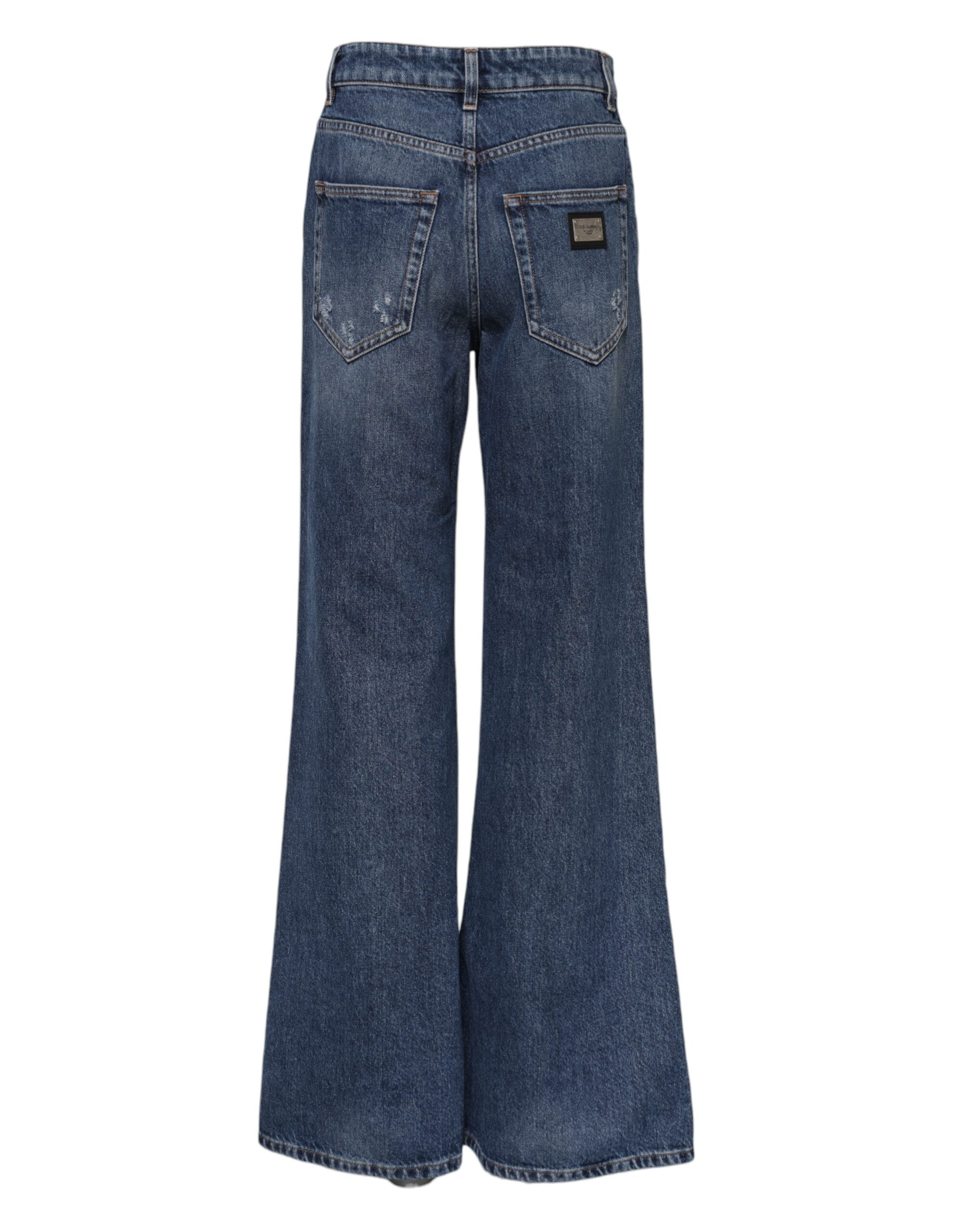 Dolce & Gabbana wide-leg blue cotton jeans in distressed denim -3