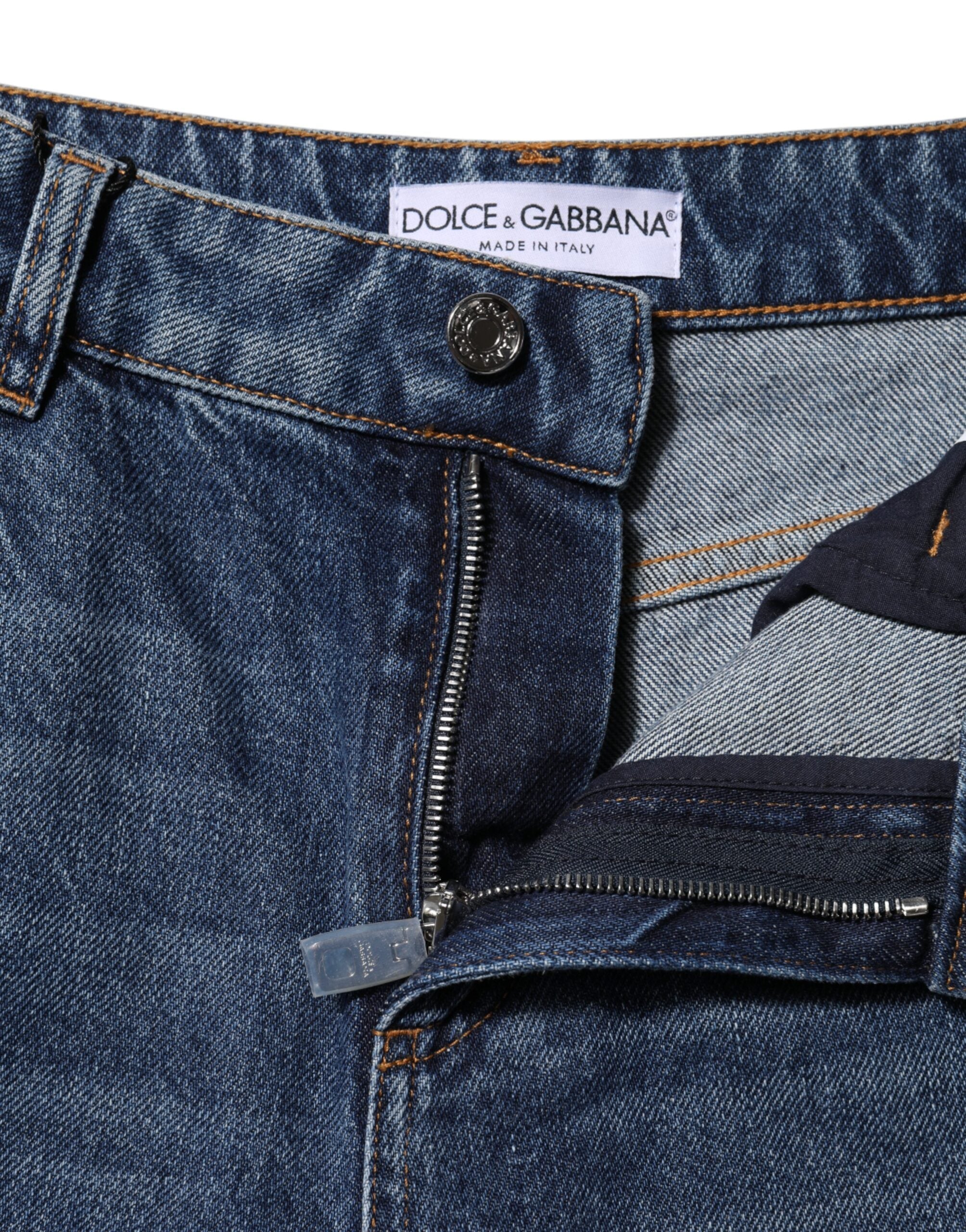 Dolce & Gabbana wide-leg blue cotton jeans in distressed denim -4