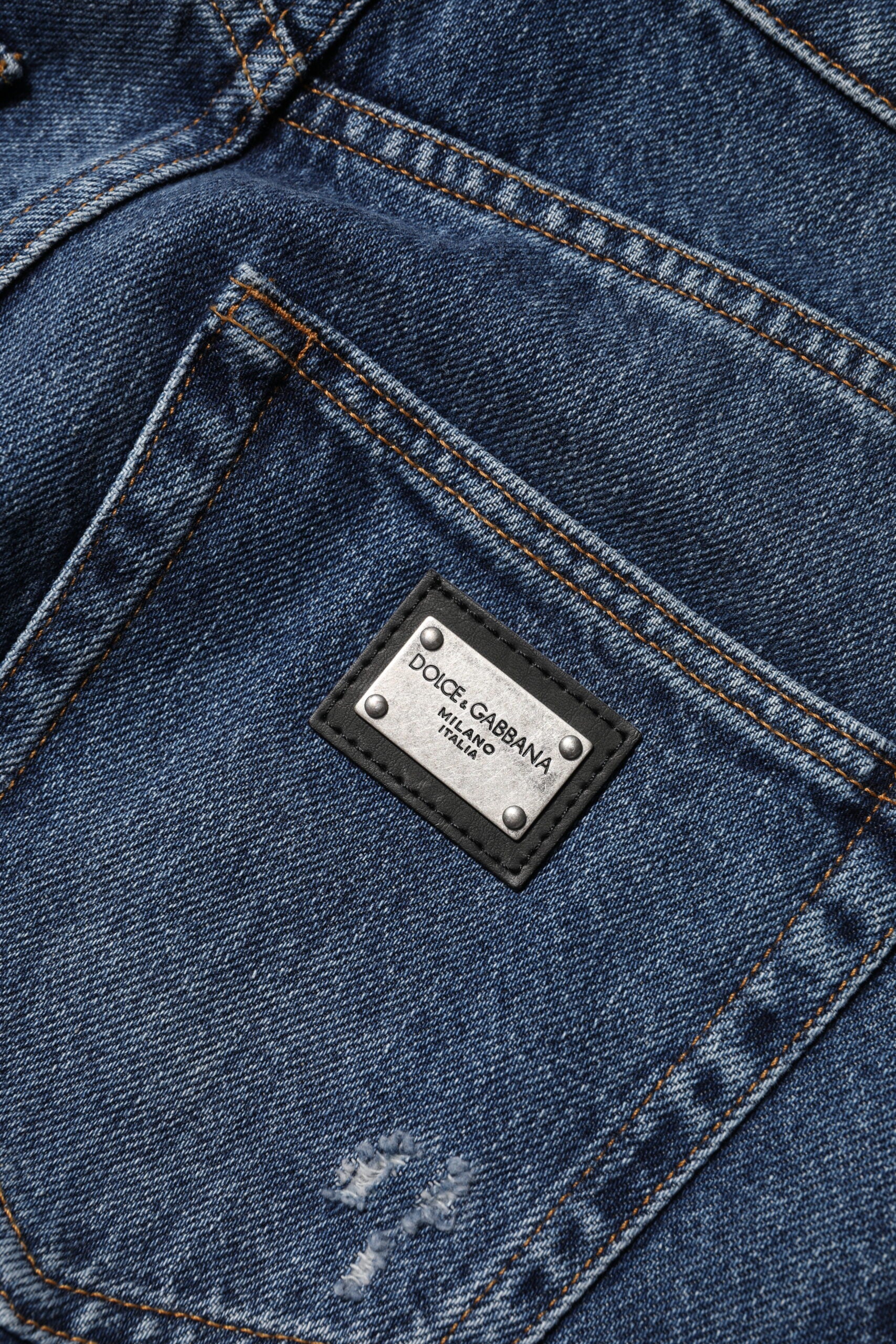 Dolce & Gabbana wide-leg blue cotton jeans in distressed denim -5
