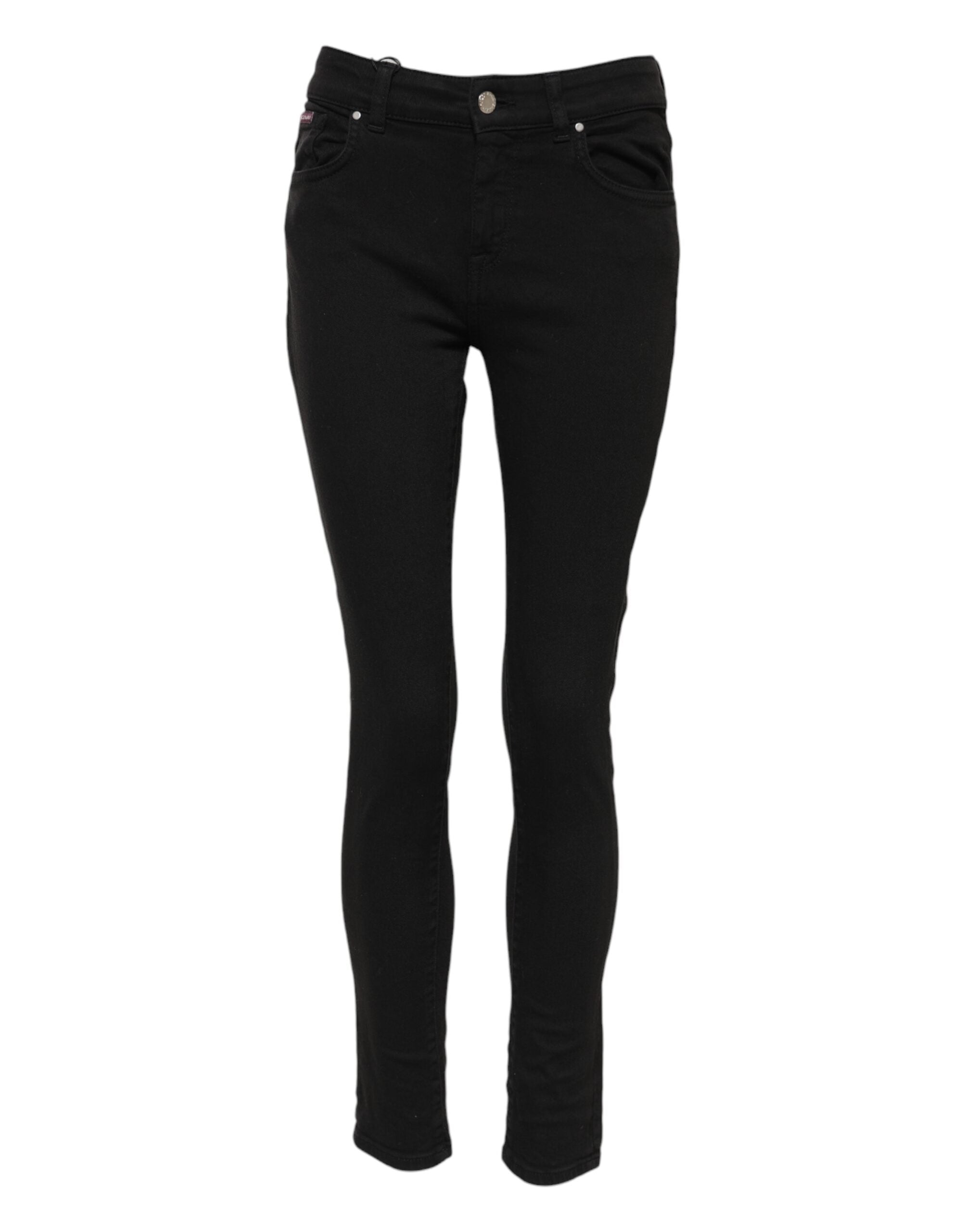 Dolce & Gabbana Black Cotton Logo Skinny Mid Waist Denim Jeans -1