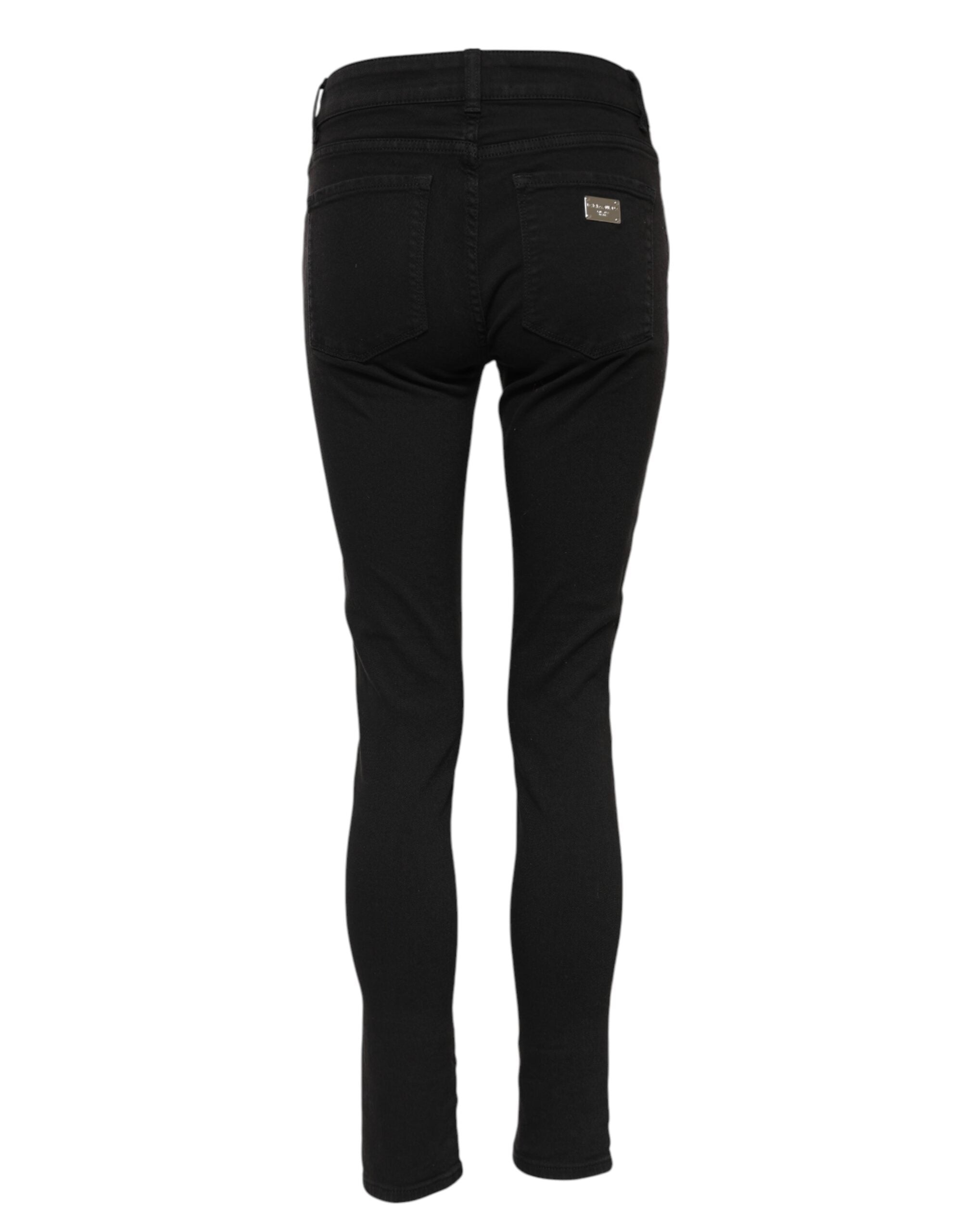 Dolce & Gabbana Black Cotton Logo Skinny Mid Waist Denim Jeans -3