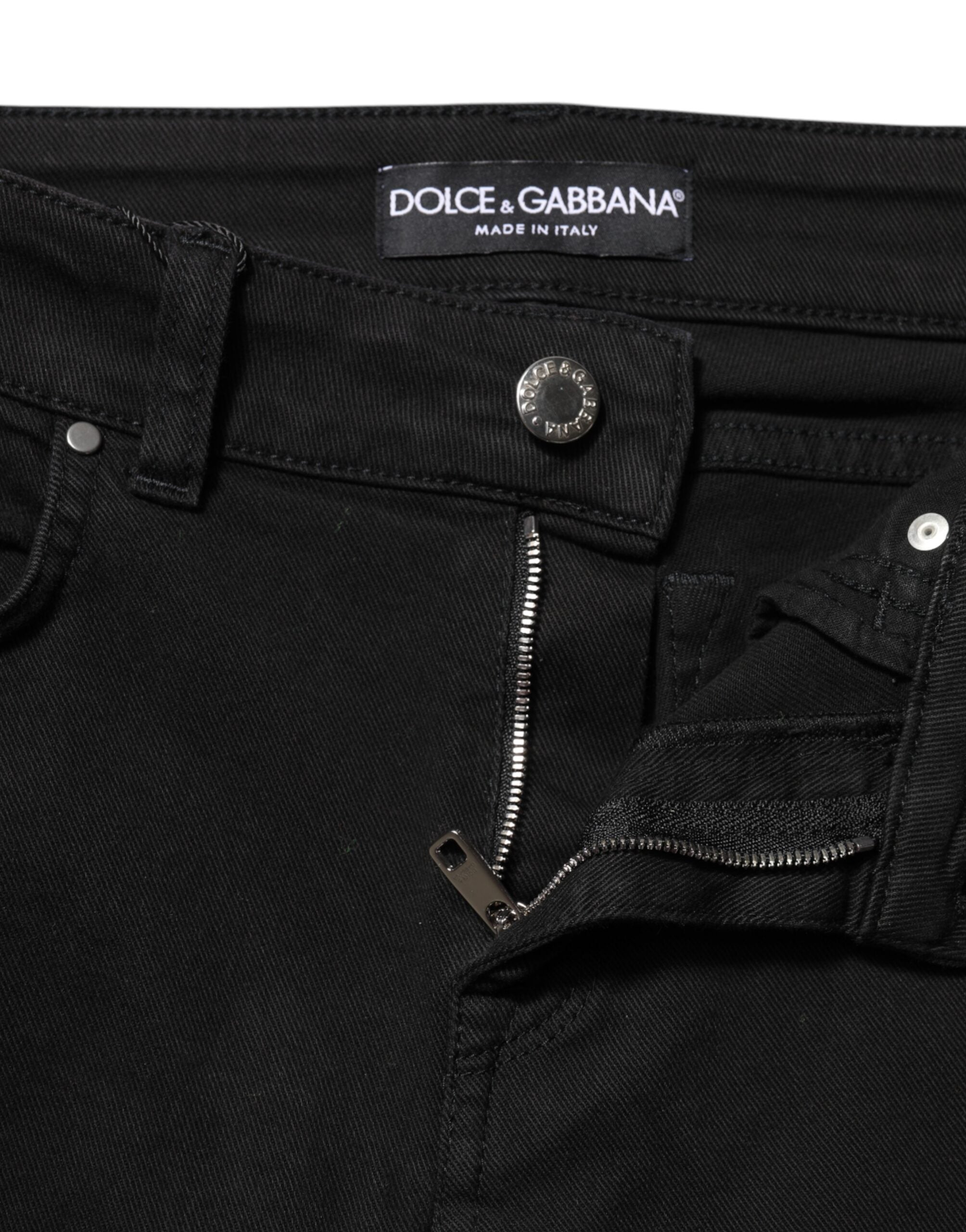 Dolce & Gabbana Black Cotton Logo Skinny Mid Waist Denim Jeans -4