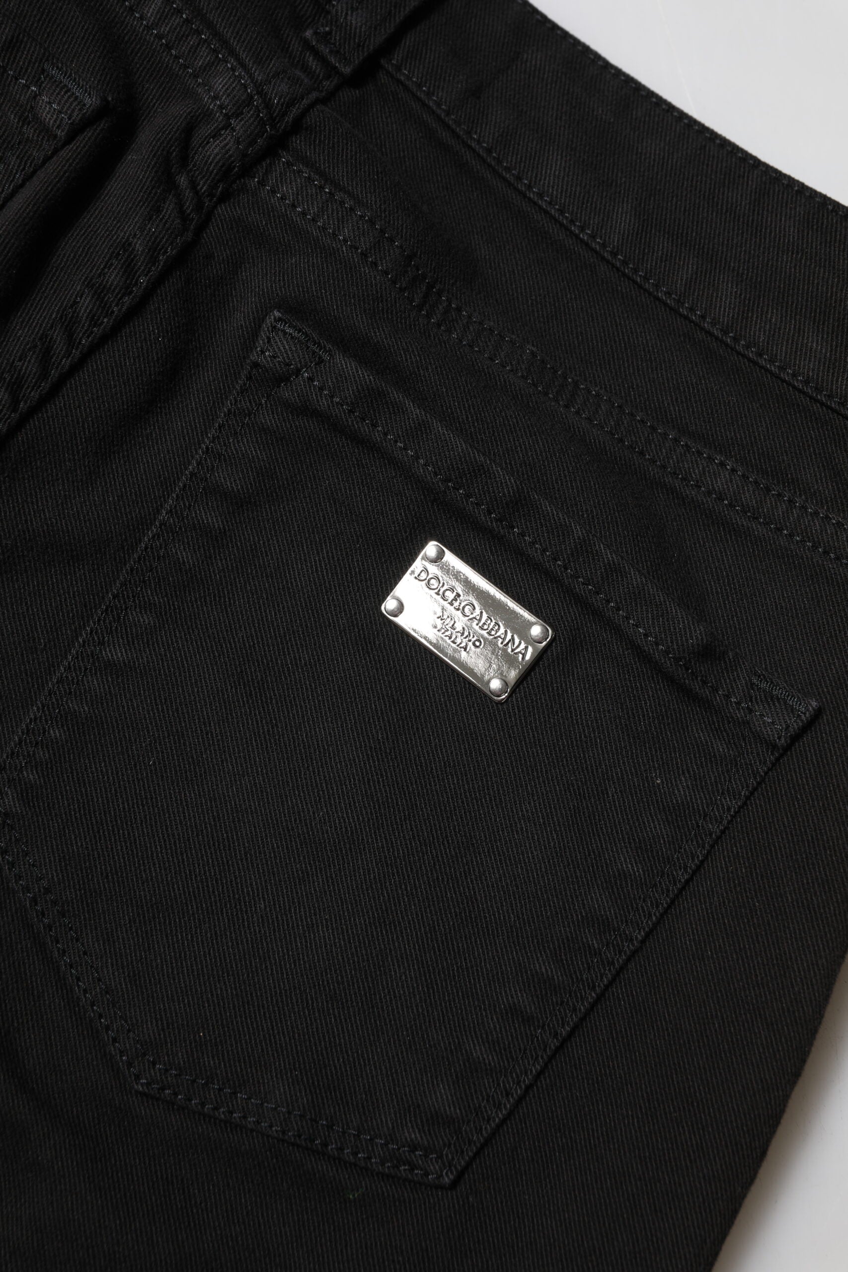 Dolce & Gabbana Black Cotton Logo Skinny Mid Waist Denim Jeans -5