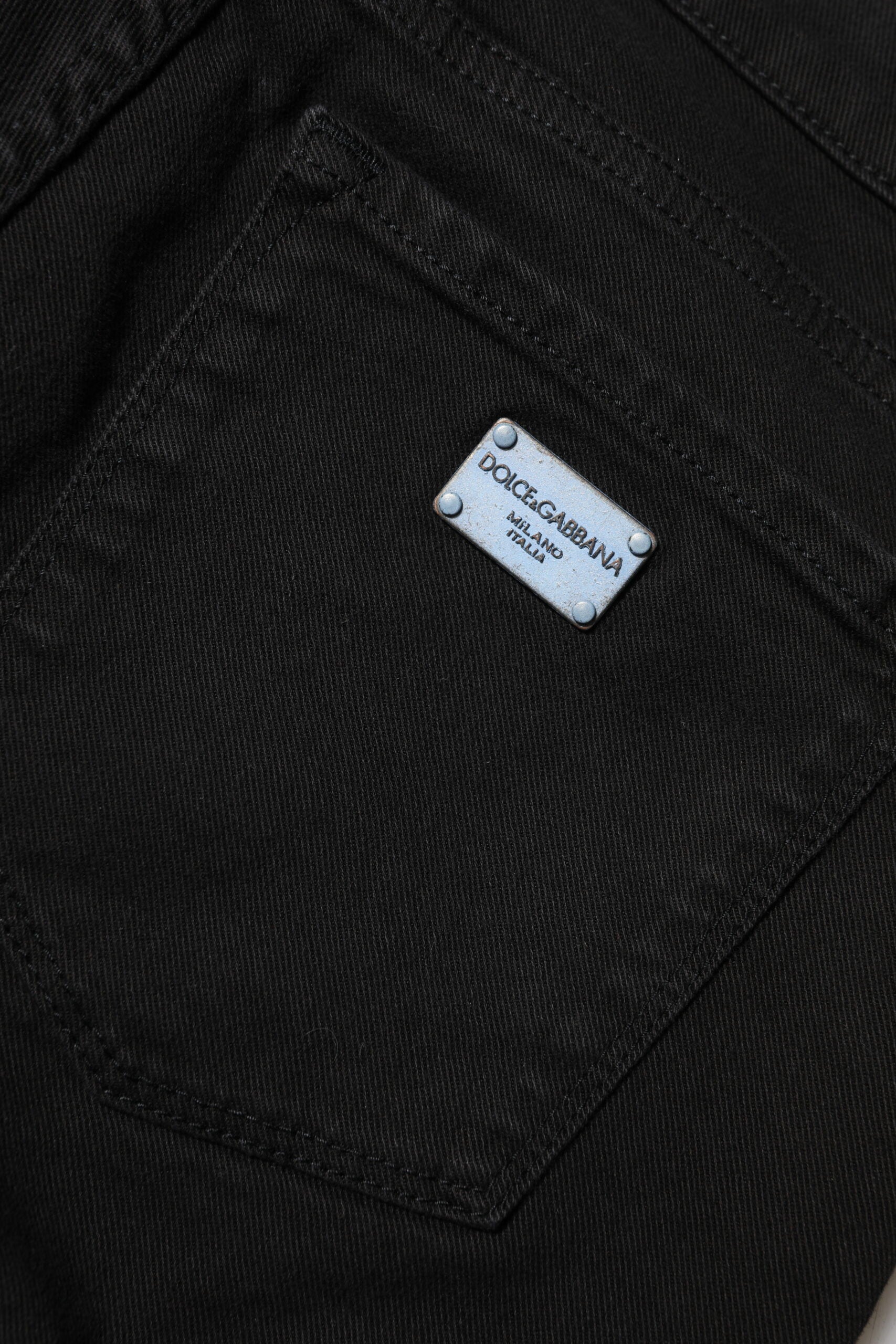 Vaqueros ajustados de cintura media con logo de algodón negro de Dolce & Gabbana -5
