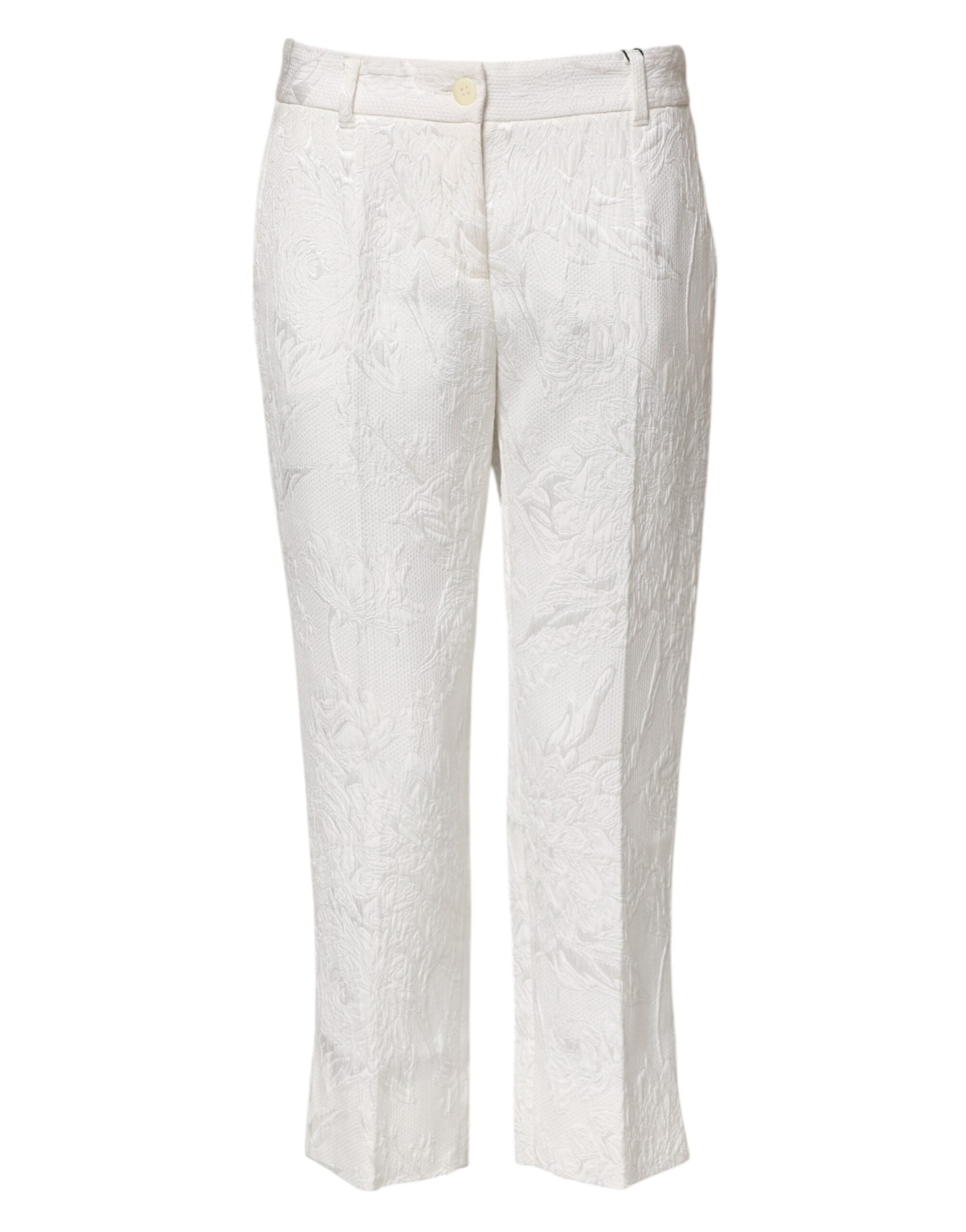Dolce & Gabbana White jacquard trousers in cotton with floral pattern -1