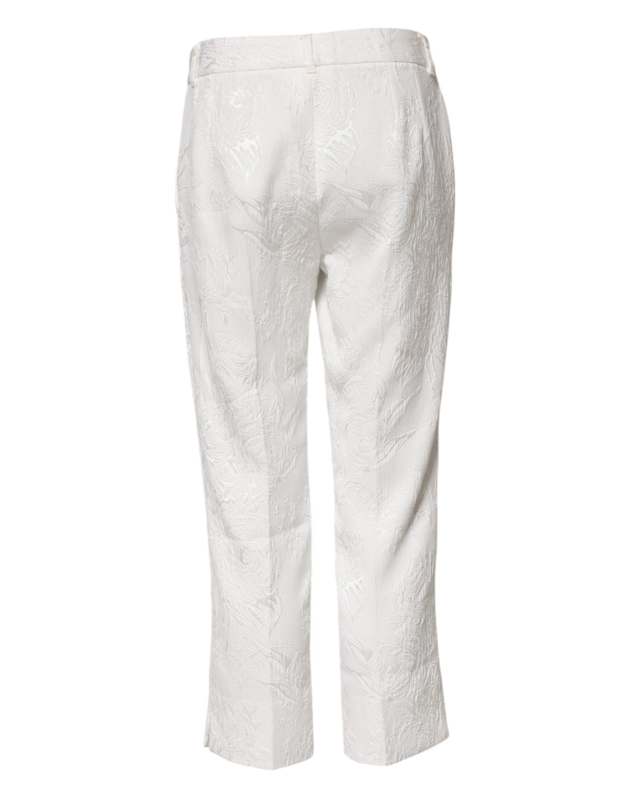 Dolce & Gabbana White jacquard trousers in cotton with floral pattern -3