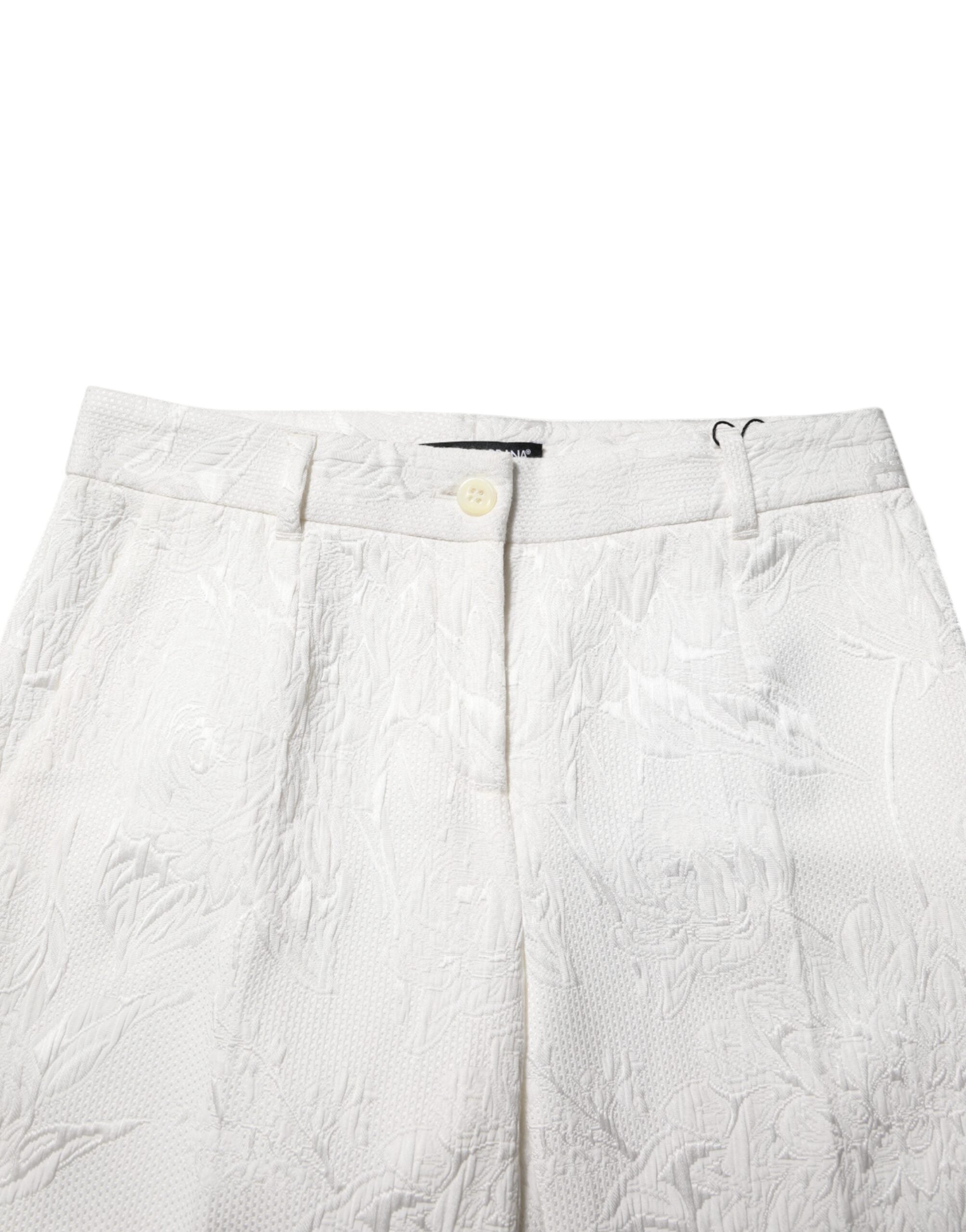 Dolce & Gabbana White jacquard trousers in cotton with floral pattern -4